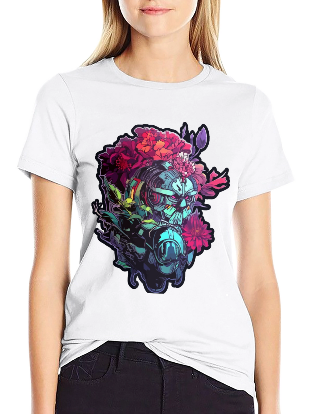 Floral Robot Graphic T-Shirt