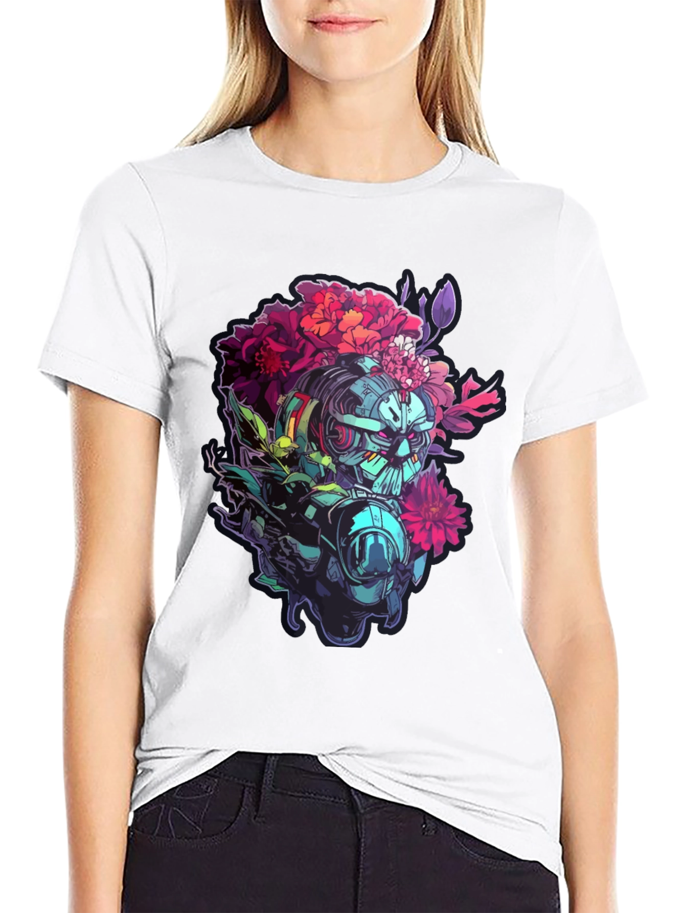 Floral Robot Graphic T-Shirt