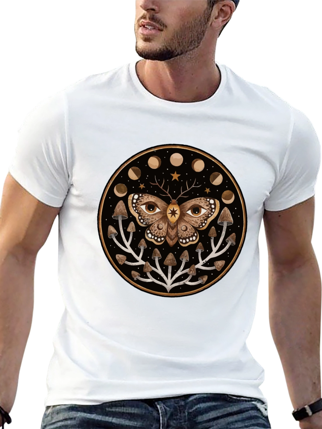 Moth and Mushroom Moon Phases Graphic Tee
