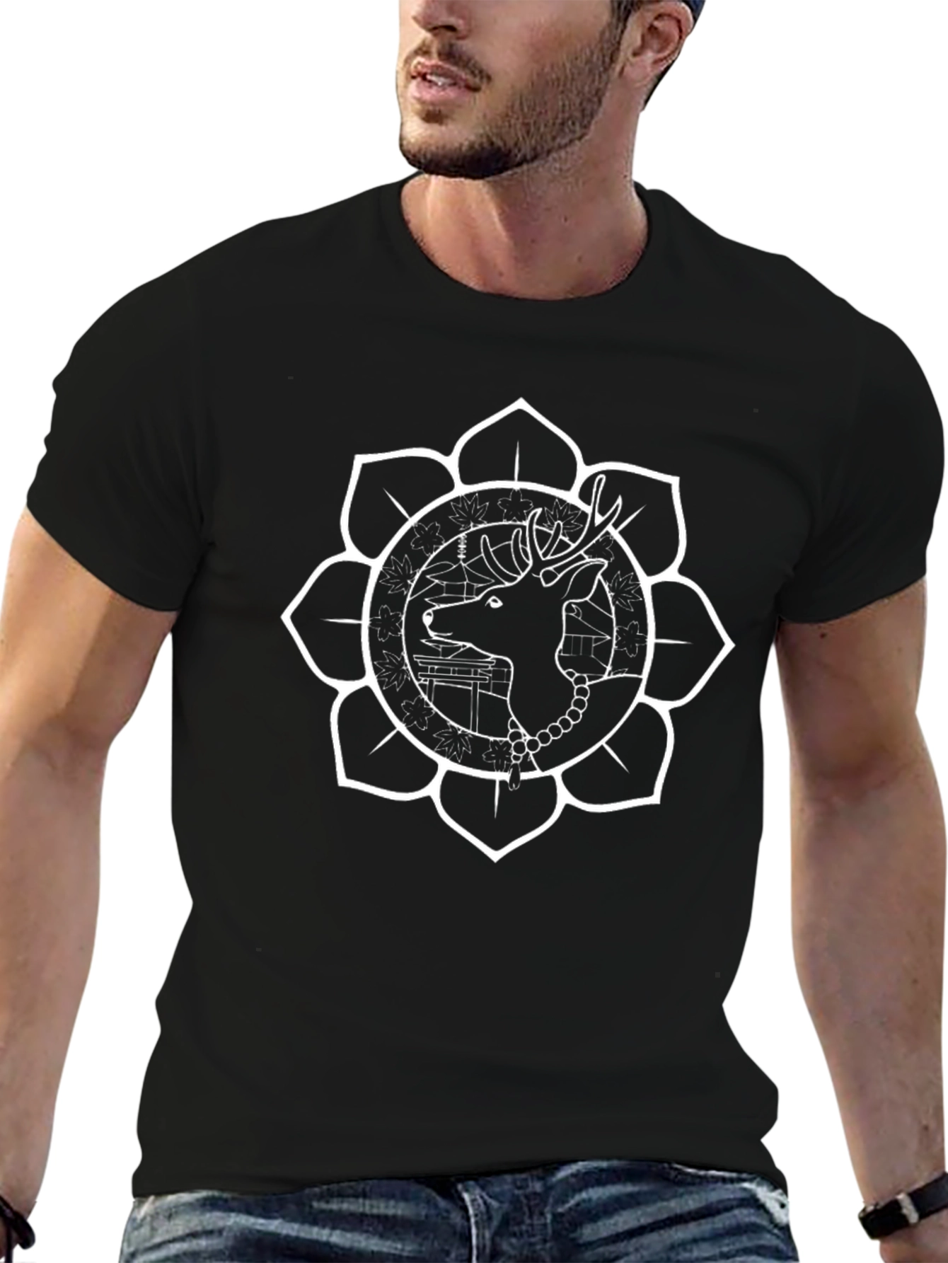 Deer Mandala Black T-Shirt - Unique Graphic Tee