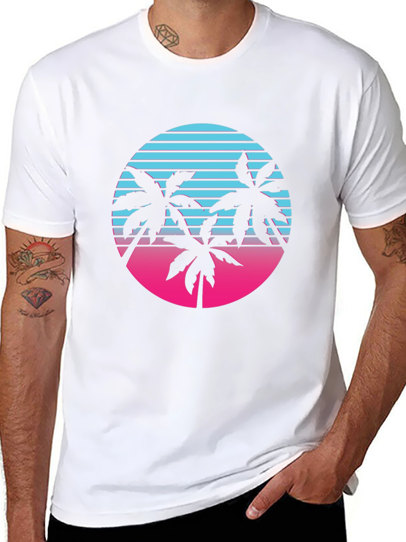 Retro Palm Tree Sunset Graphic T-Shirt