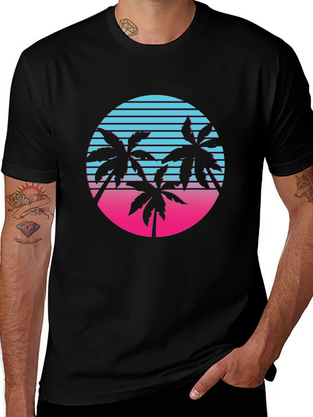 Retro Palm Tree Sunset Graphic T-Shirt