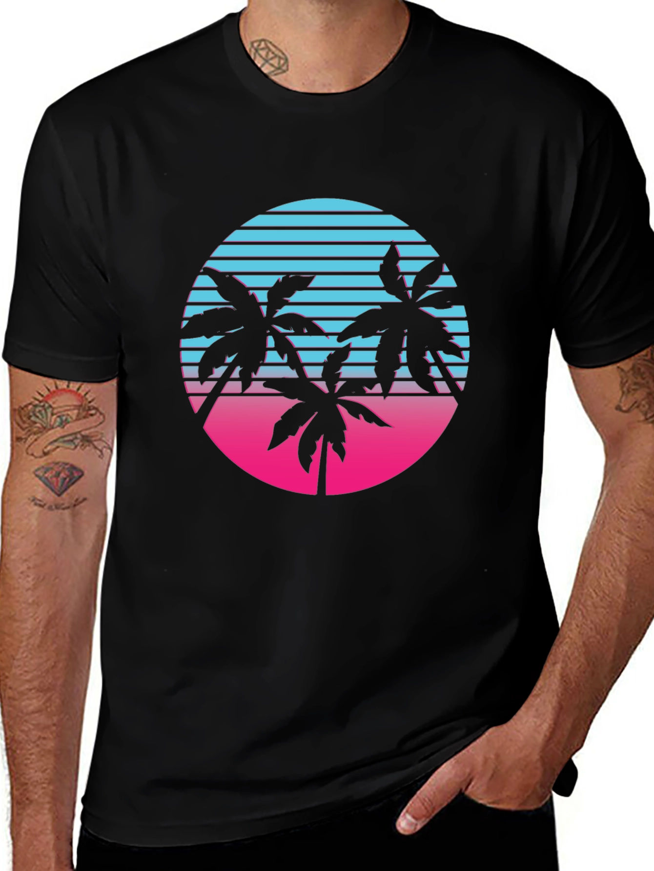 Retro Palm Tree Sunset Graphic T-Shirt