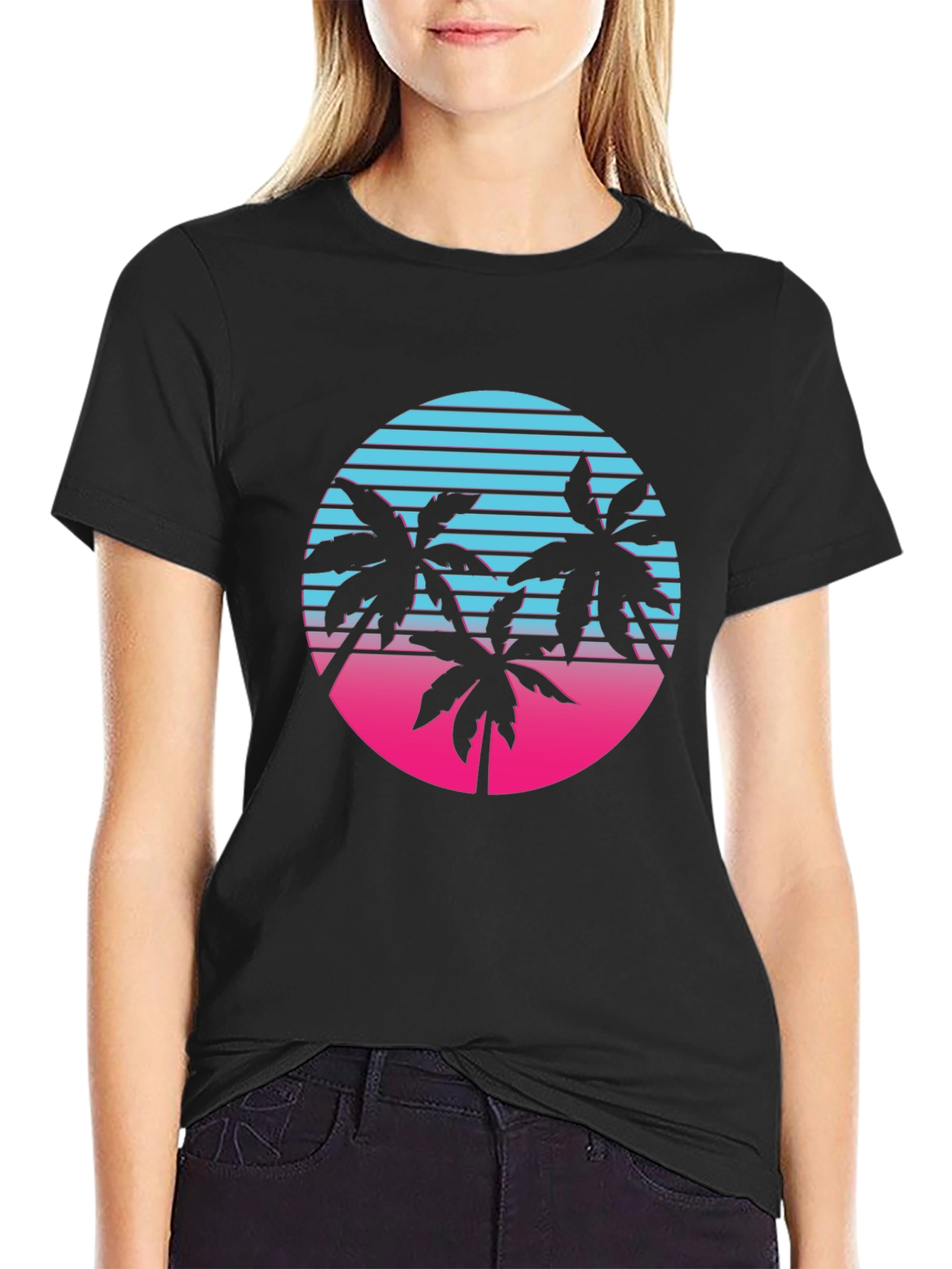 Retro Palm Tree Sunset Graphic T-Shirt