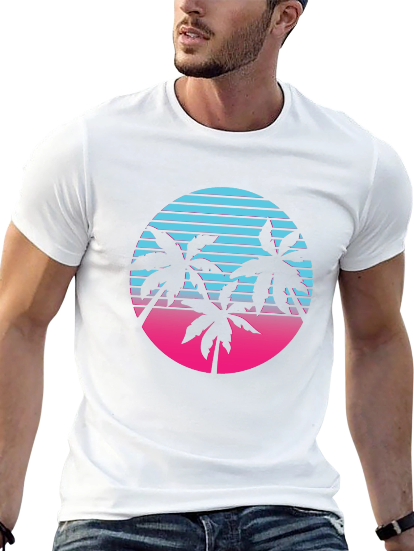 Retro Palm Tree Sunset Graphic T-Shirt