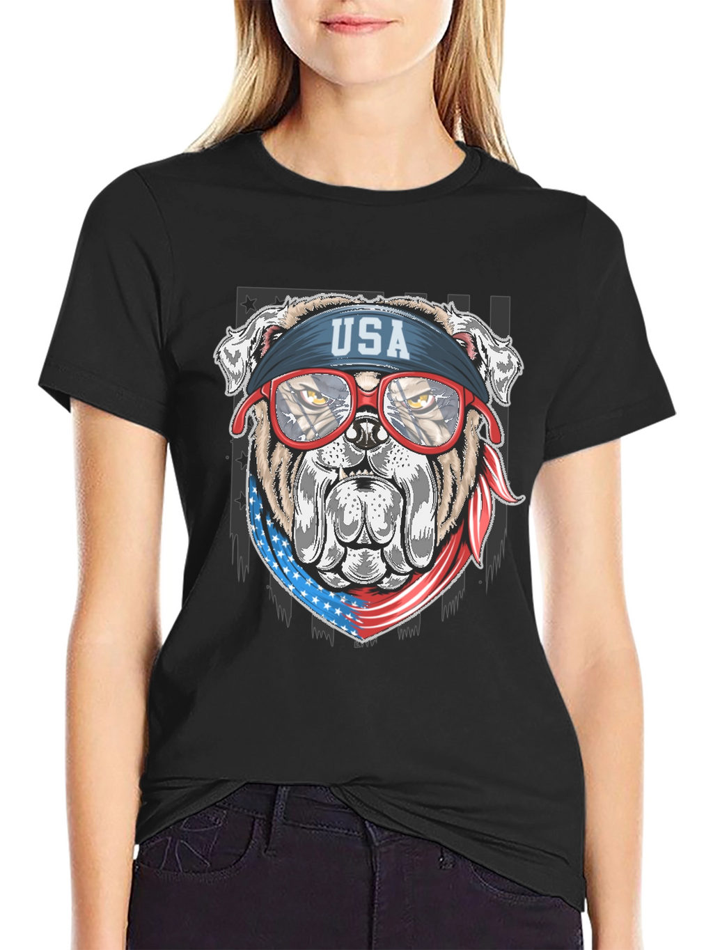 Patriotic Bulldog USA Flag T-Shirt