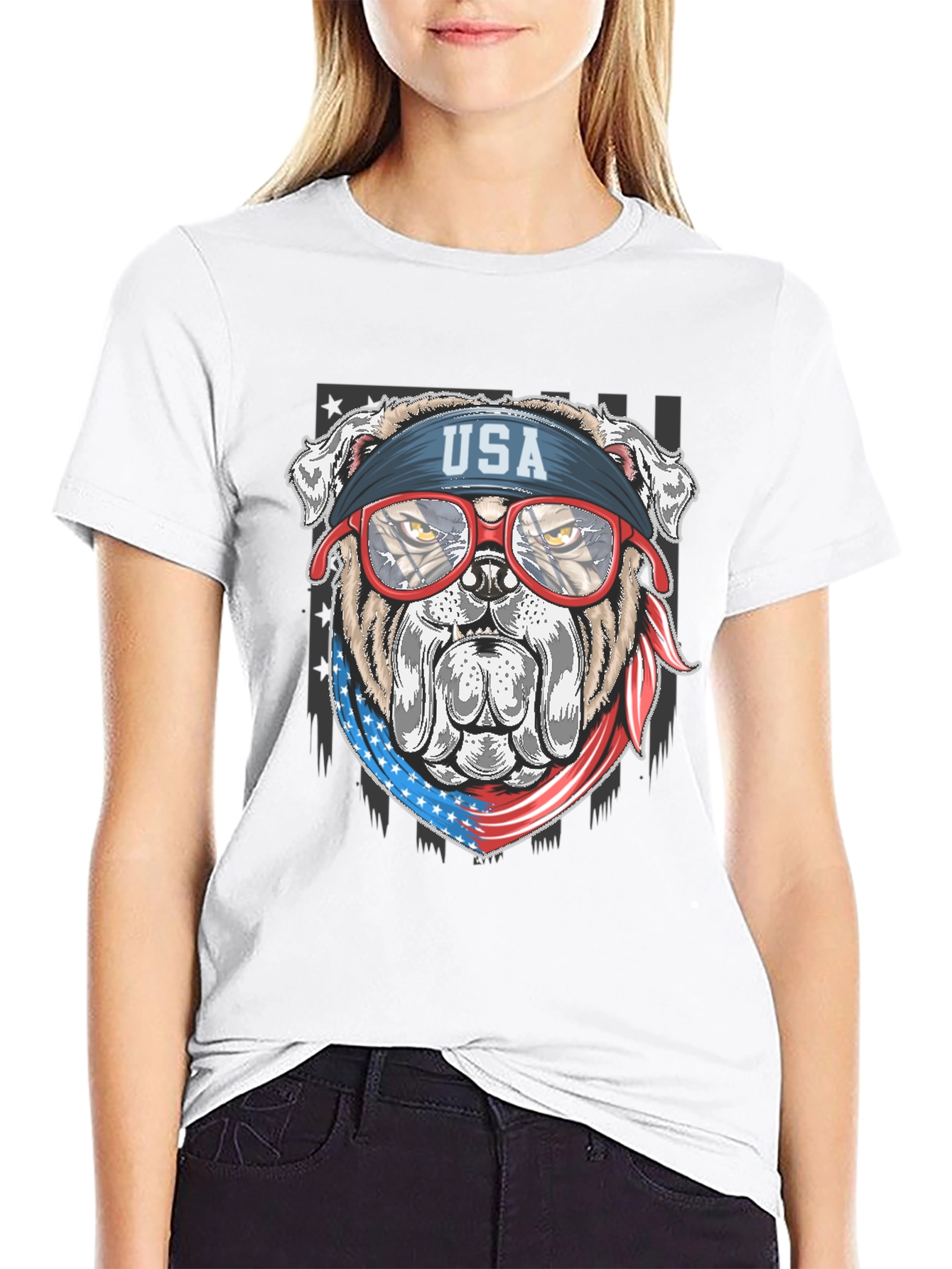 Patriotic Bulldog USA Flag T-Shirt