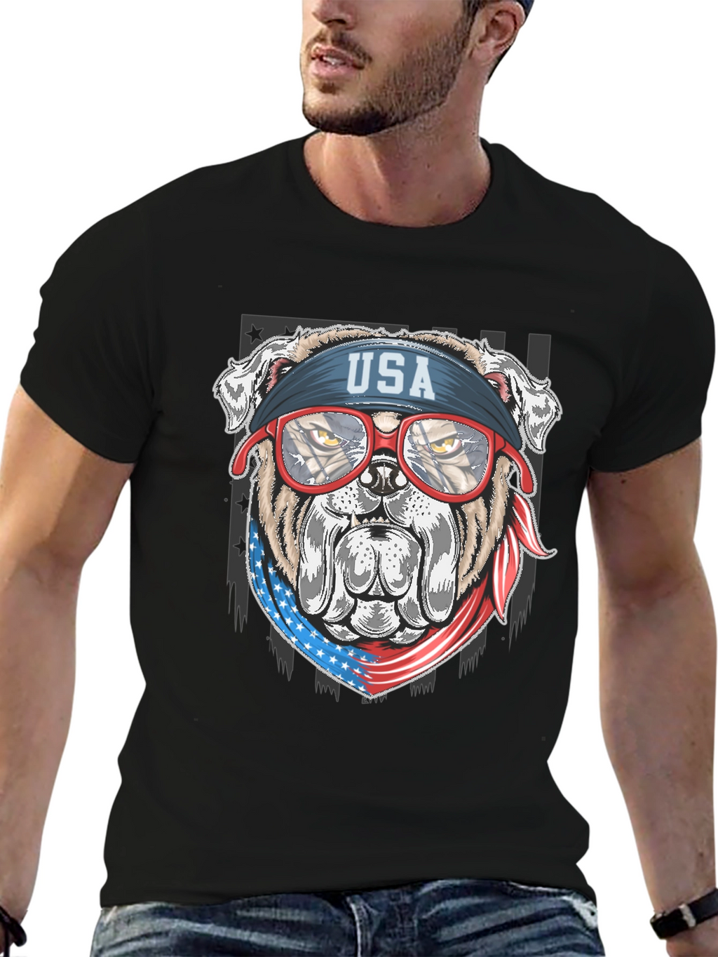 Patriotic Bulldog USA Flag T-Shirt
