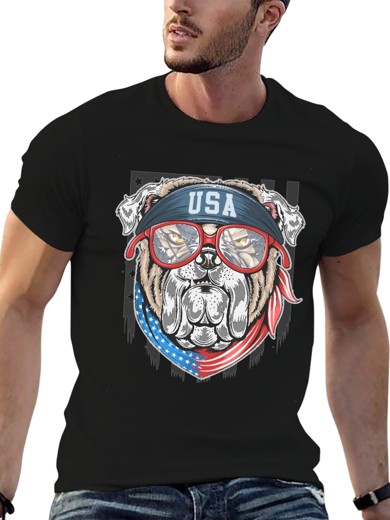 Patriotic Bulldog USA Flag T-Shirt