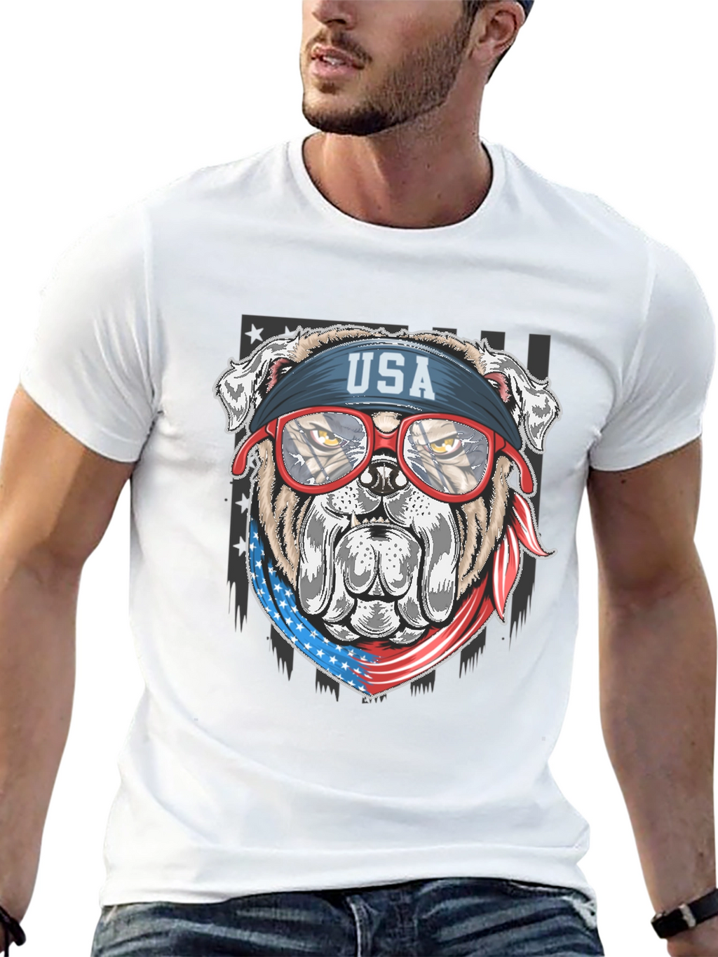 Patriotic Bulldog USA Flag T-Shirt