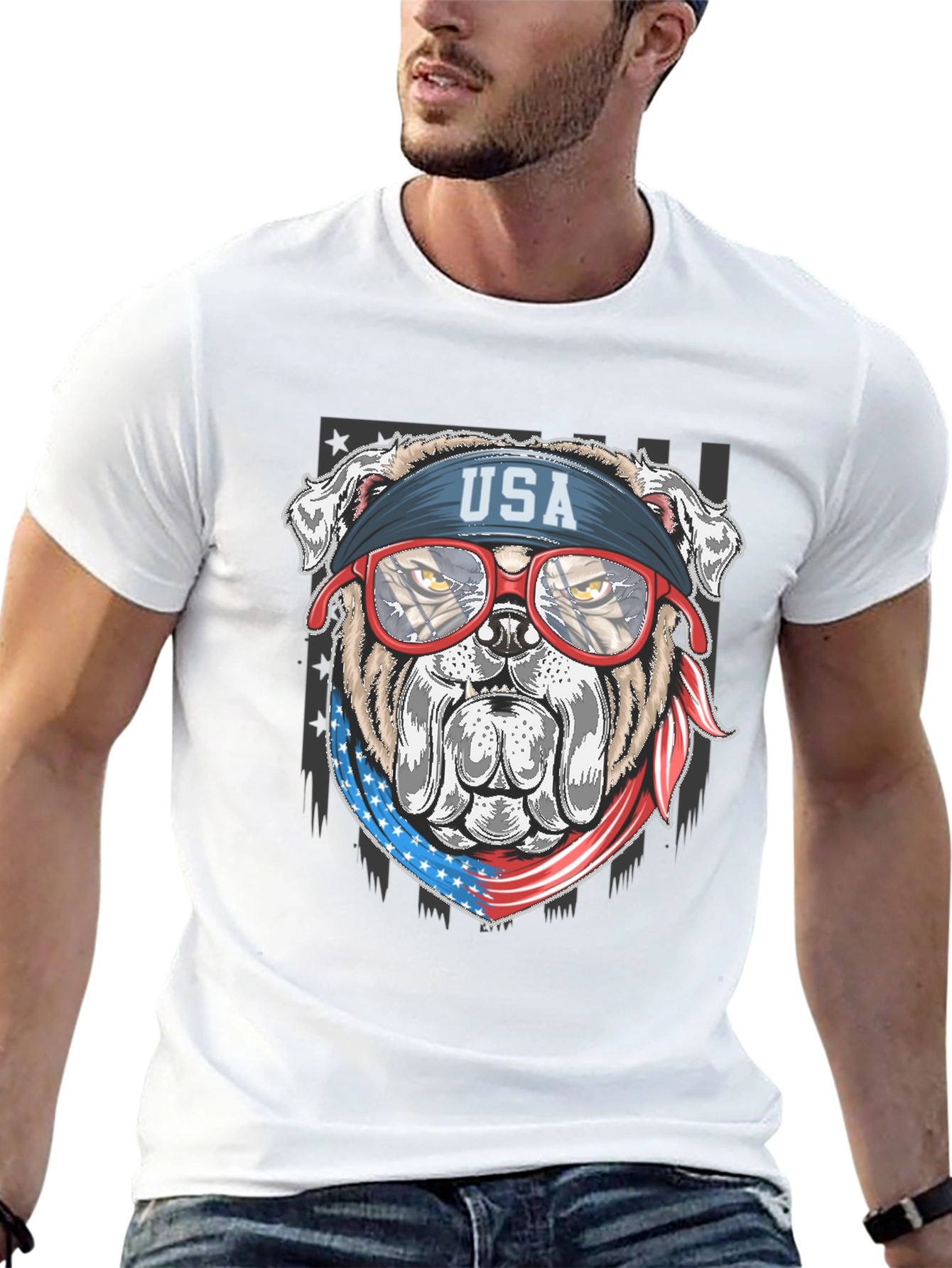 Patriotic Bulldog USA Flag T-Shirt