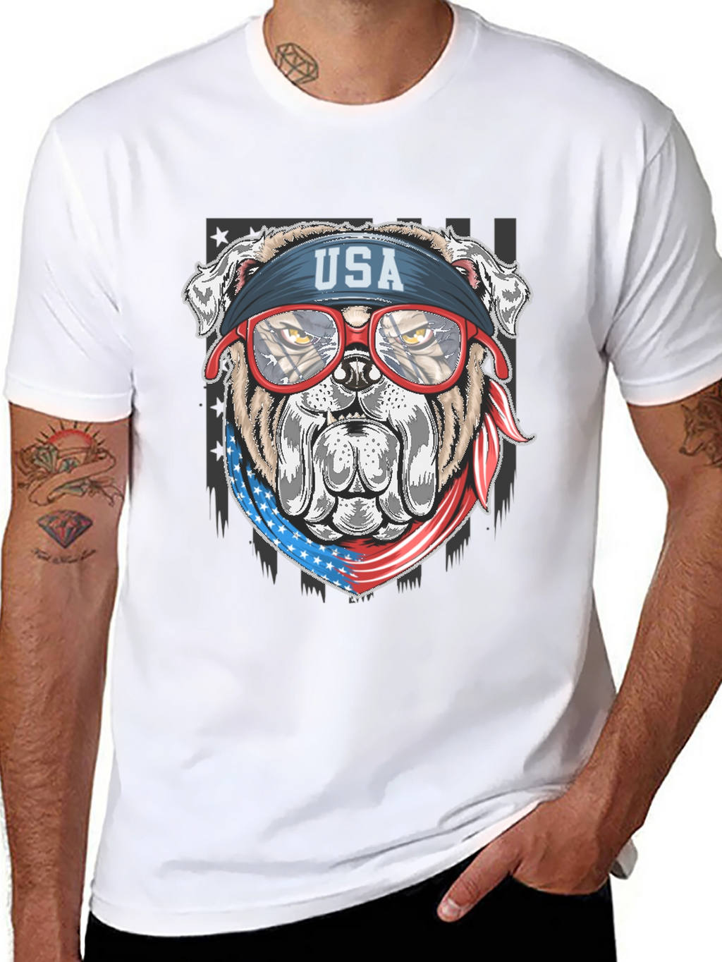 Patriotic Bulldog USA Flag T-Shirt