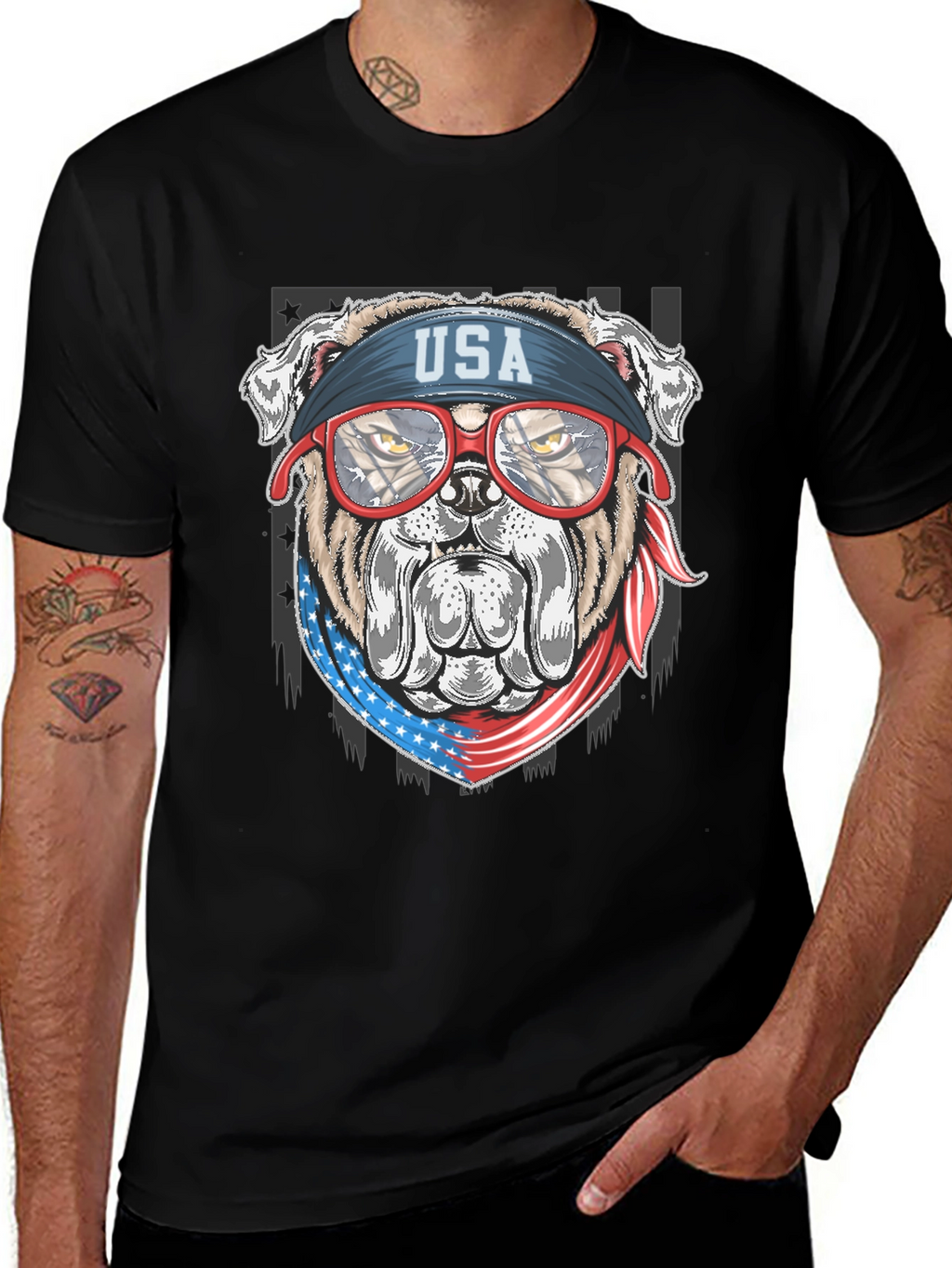 Patriotic Bulldog USA Flag T-Shirt