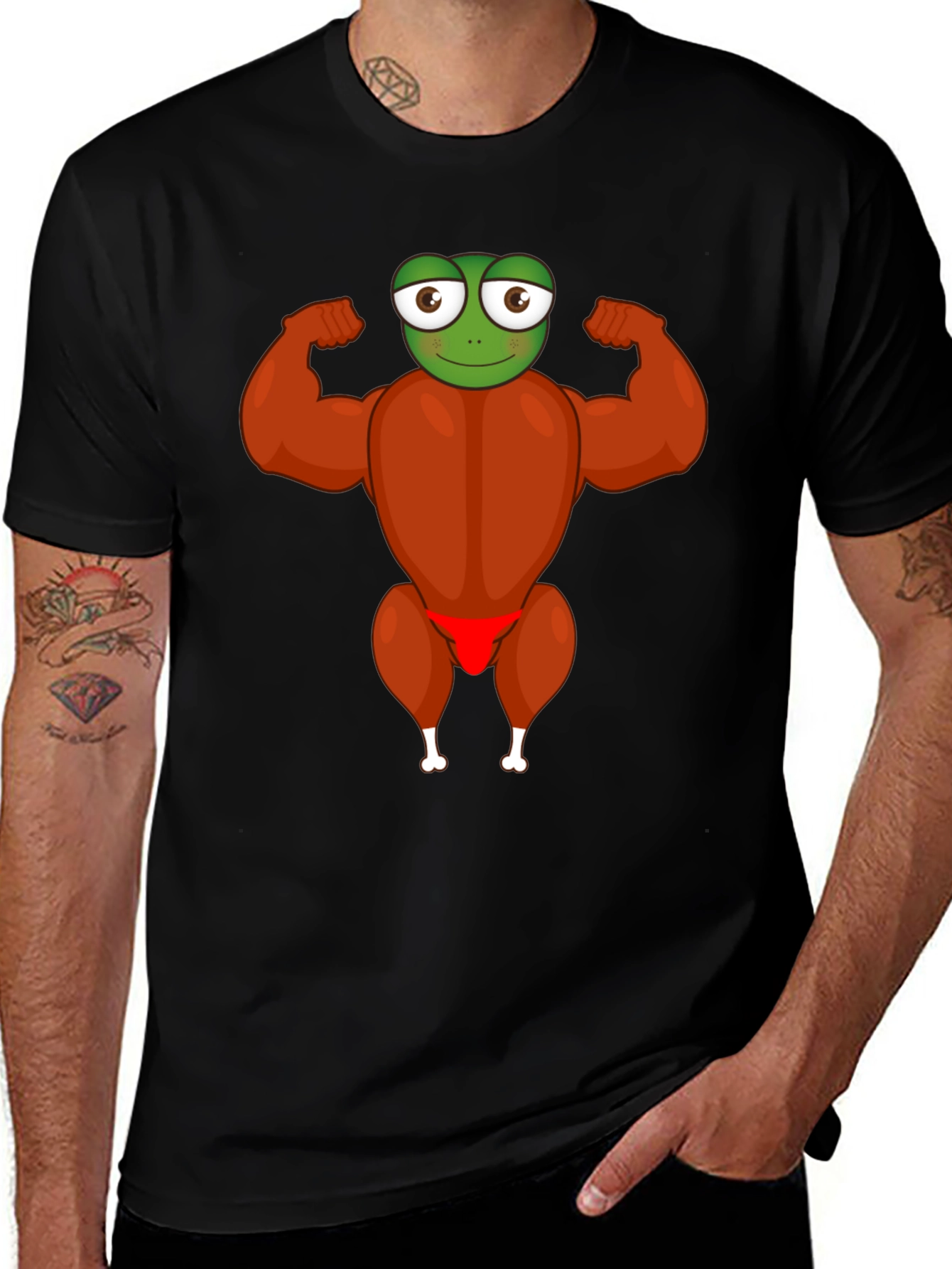 Funny Turkey Frog Graphic Black T-Shirt