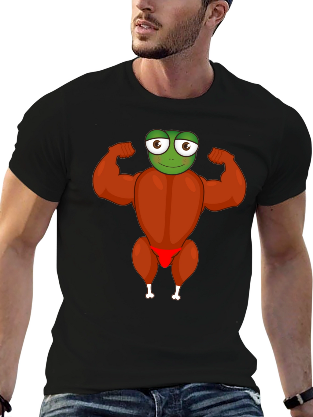 Funny Turkey Frog Graphic Black T-Shirt