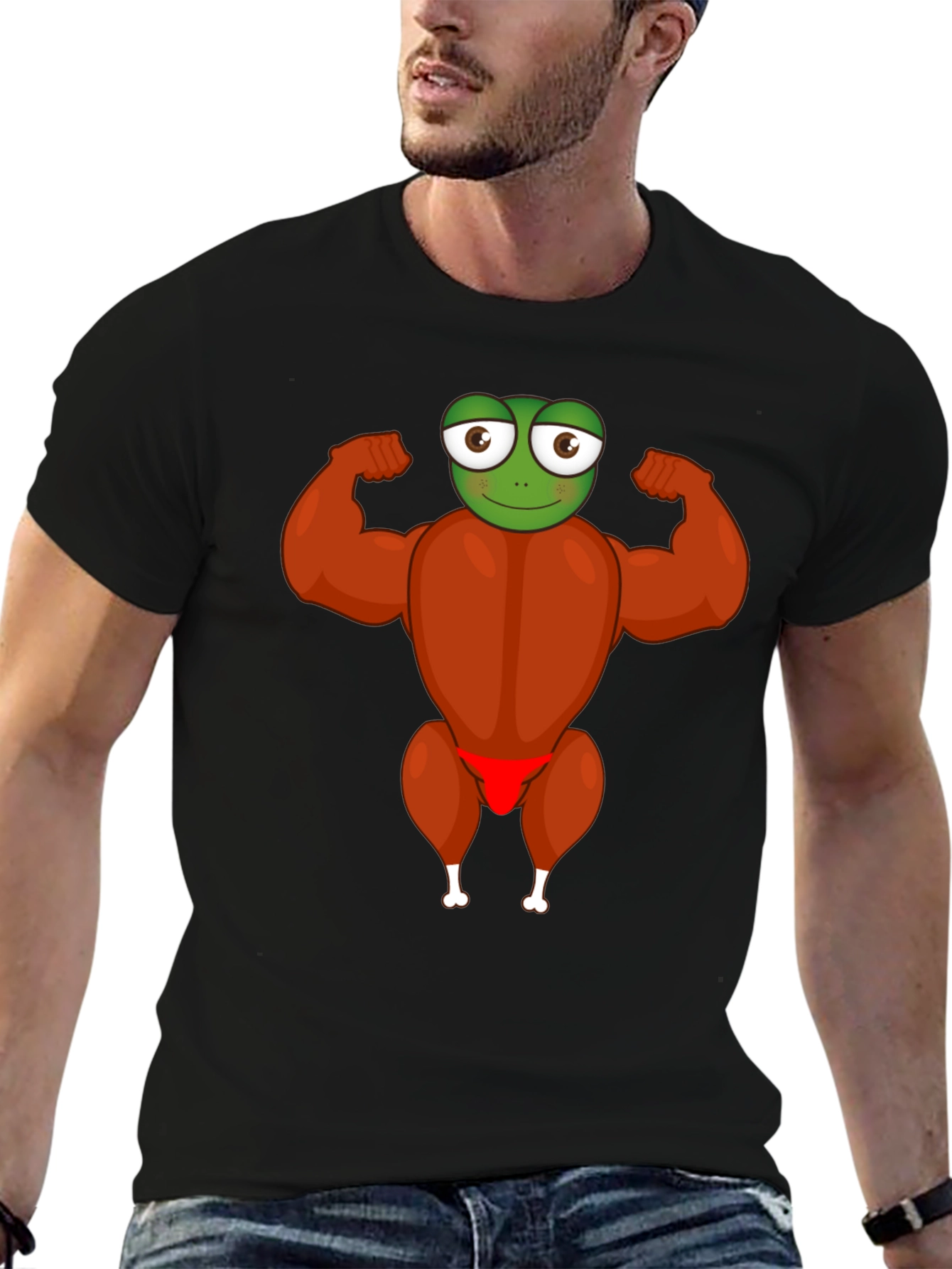 Funny Turkey Frog Graphic Black T-Shirt