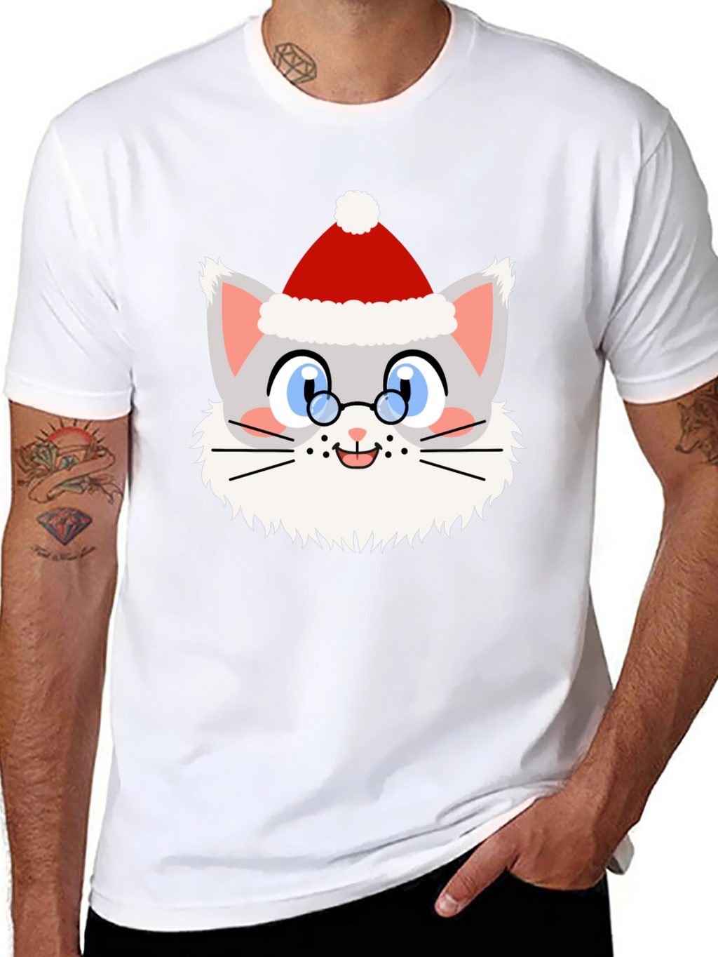 Festive Cat Santa T-Shirt - Holiday Cheer!