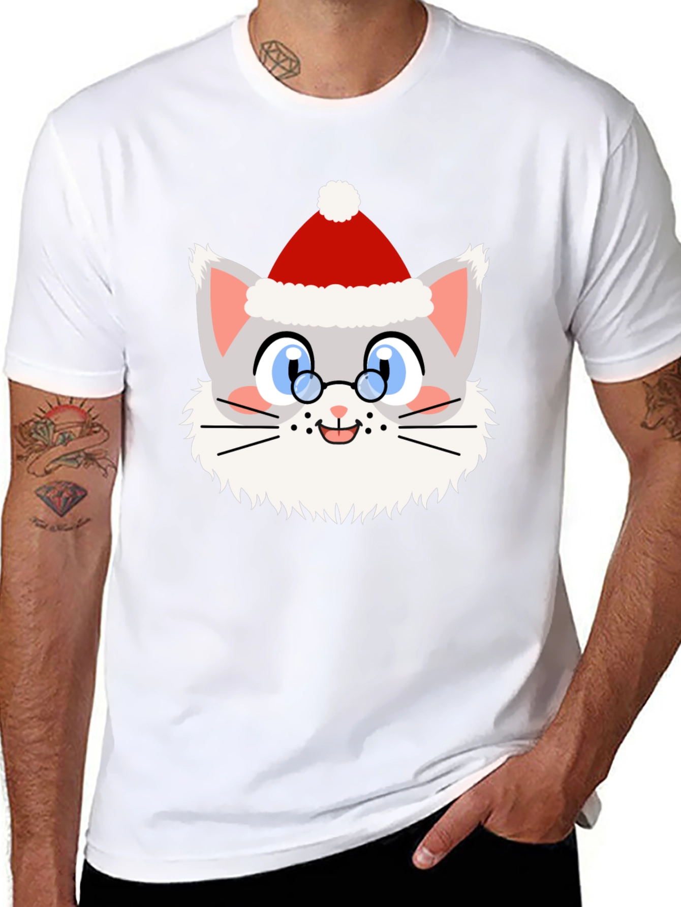 Festive Cat Santa T-Shirt - Holiday Cheer!