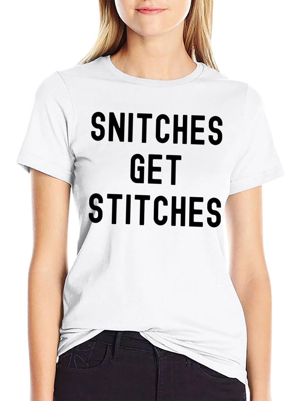 Snitches Get Stitches Black Graphic T-Shirt