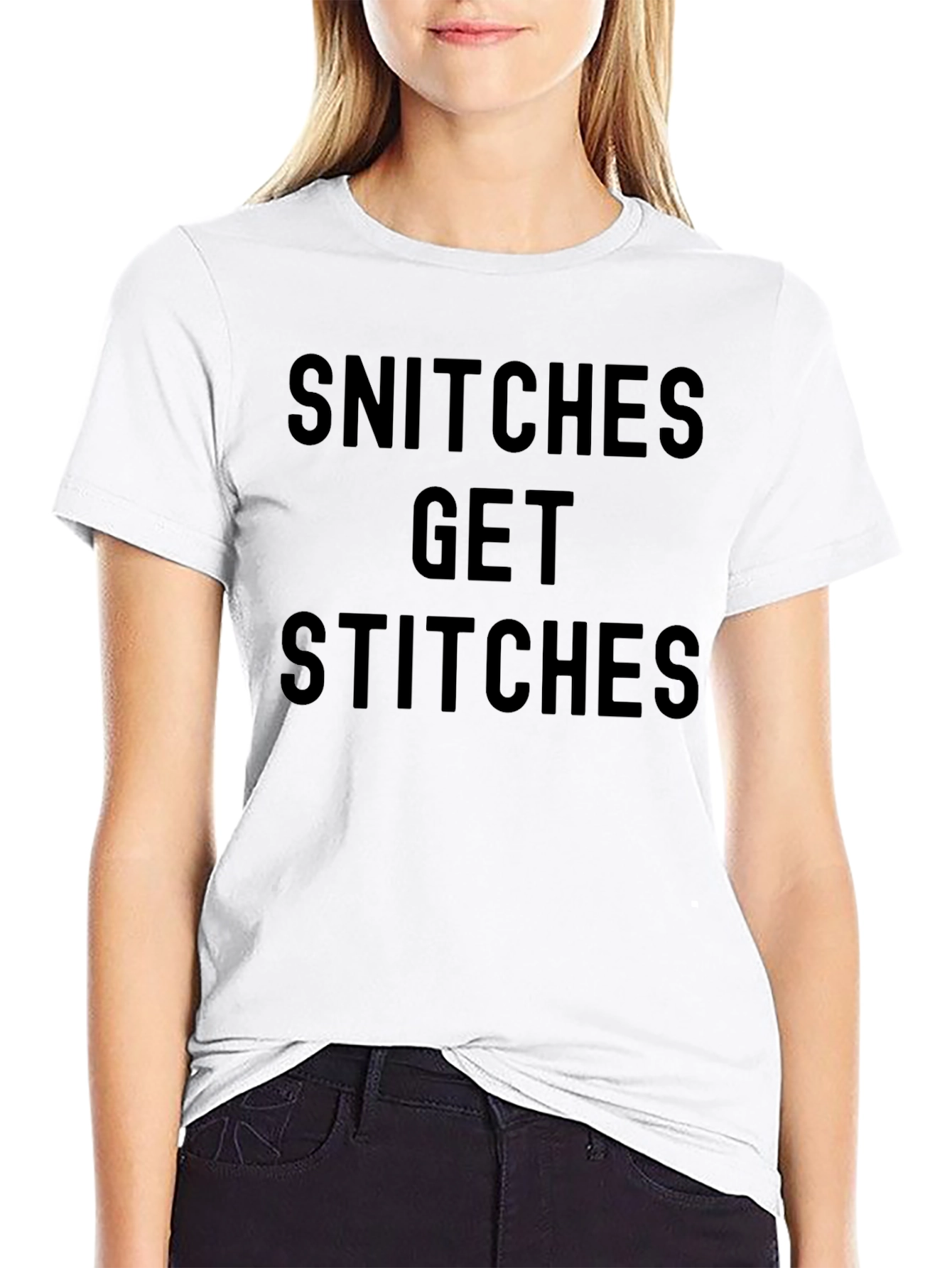 Snitches Get Stitches Black Graphic T-Shirt