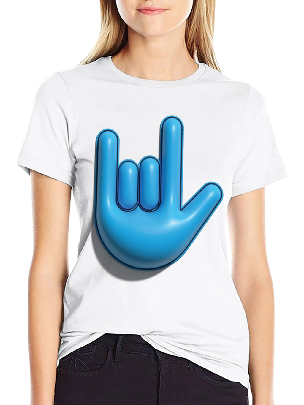 Blue Hand Sign Graphic Black T-Shirt