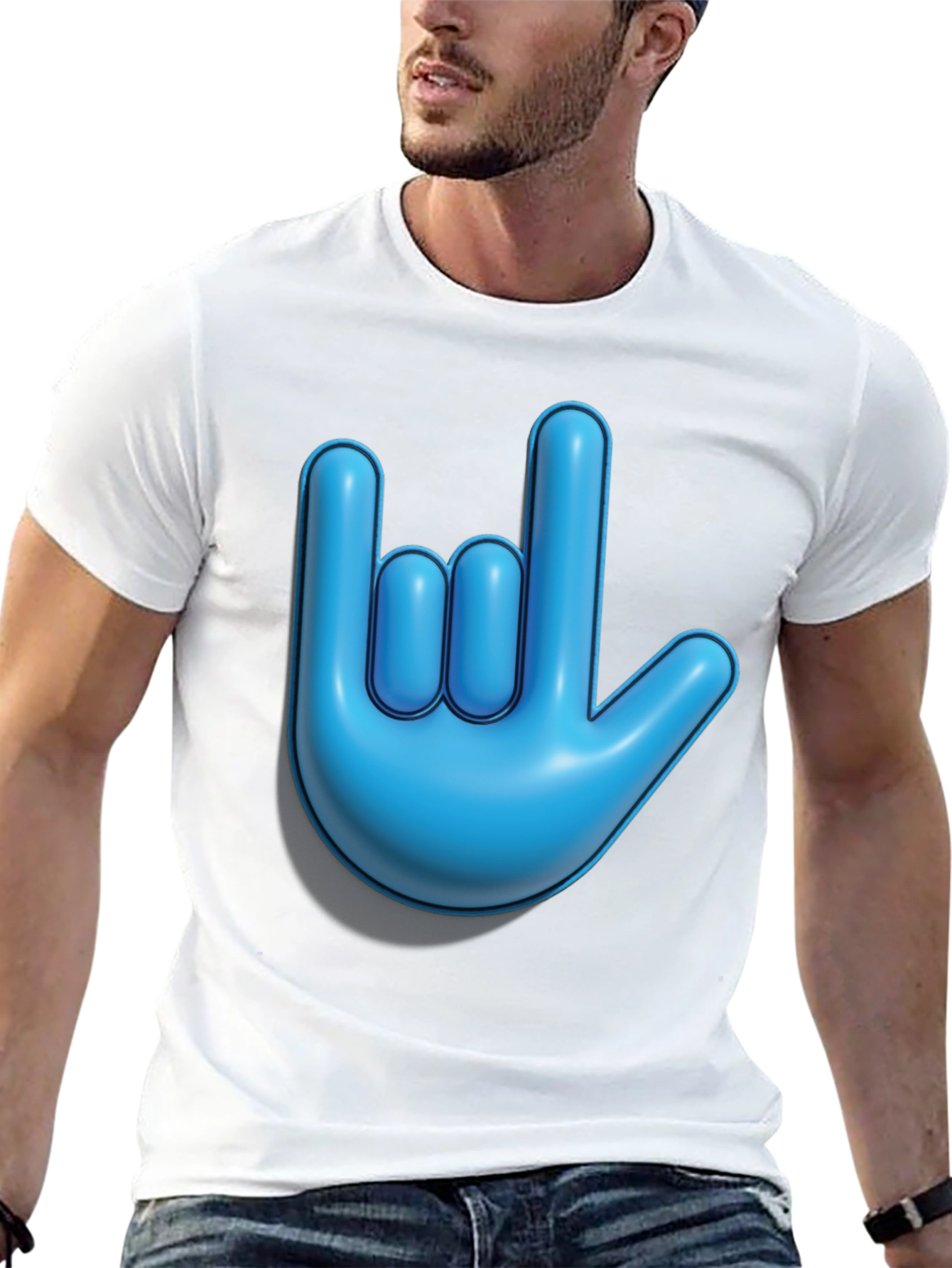 Blue Hand Sign Graphic Black T-Shirt