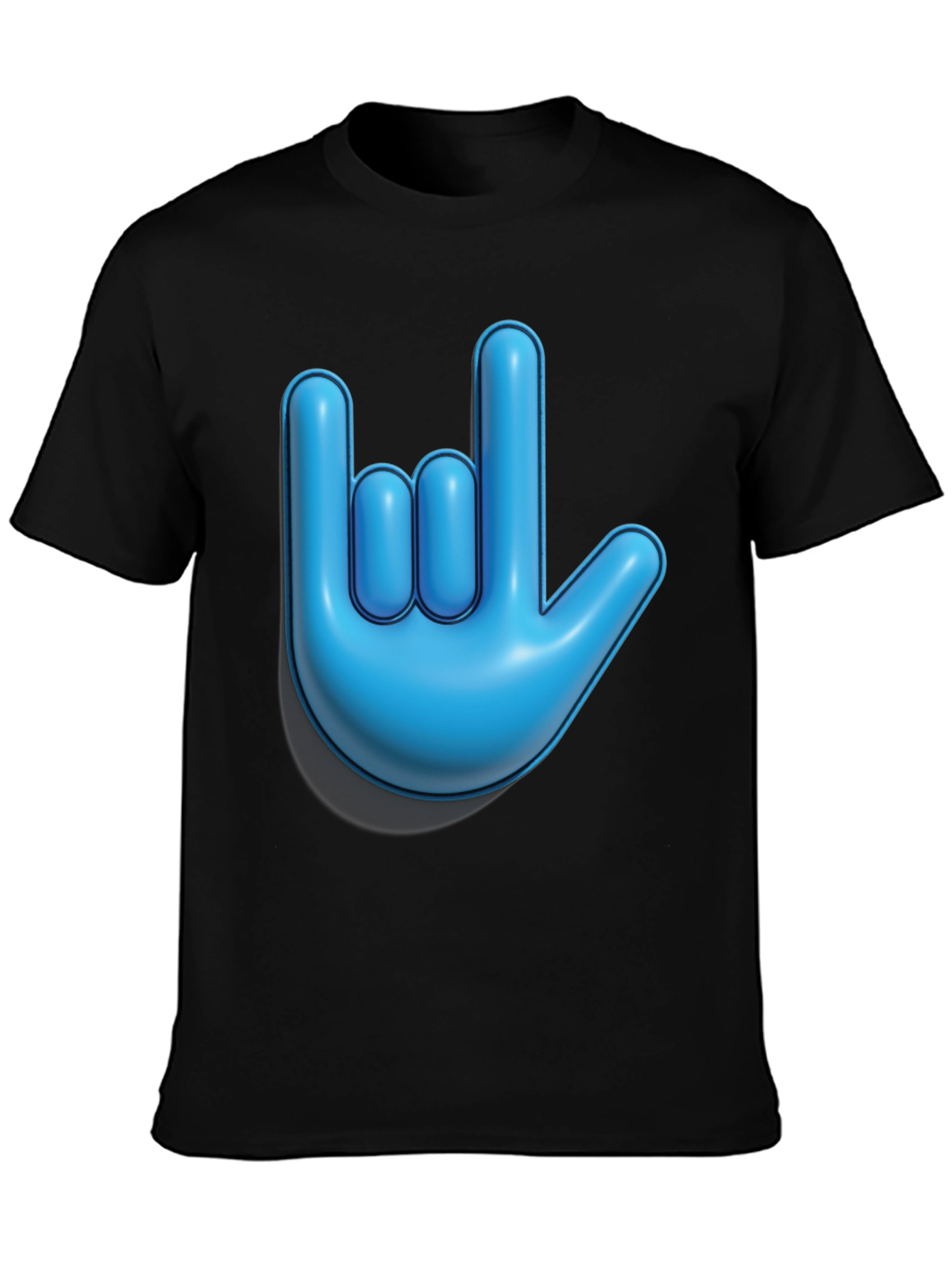 Blue Hand Sign Graphic Black T-Shirt