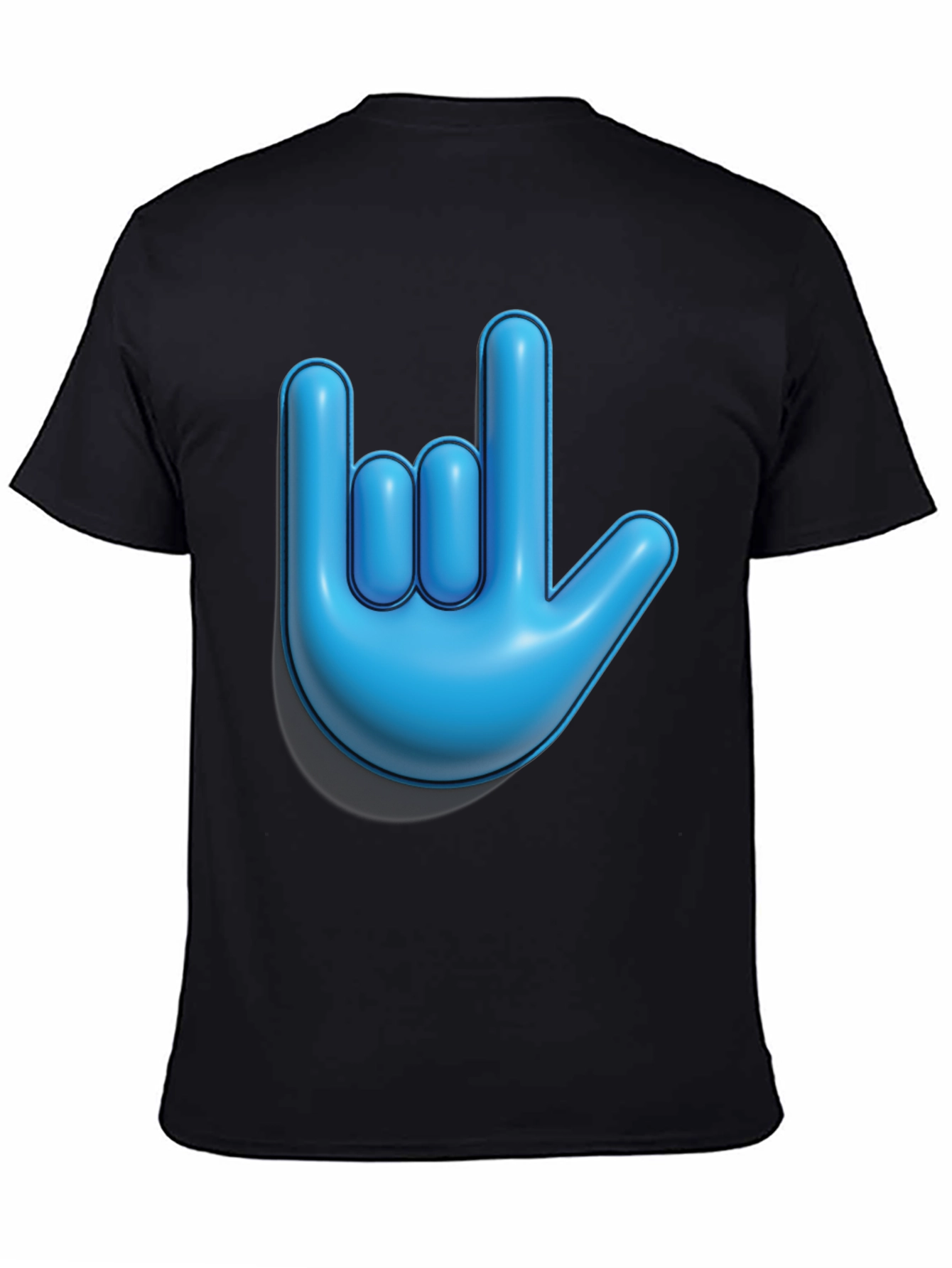 Blue Hand Sign Graphic Black T-Shirt