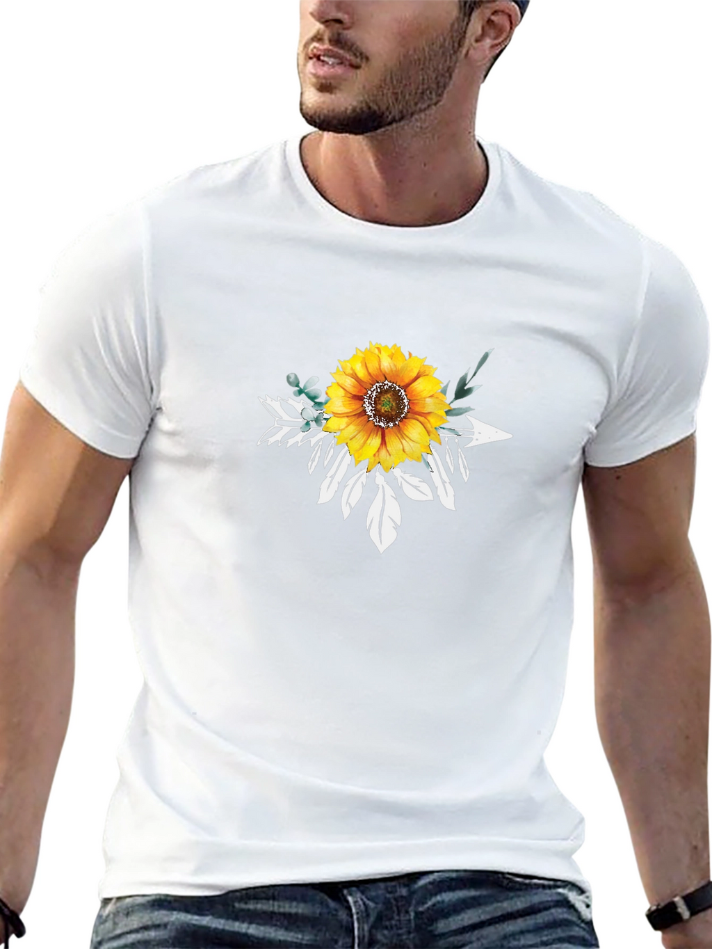 Sunflower Arrow Graphic Tee - Black Cotton T-Shirt