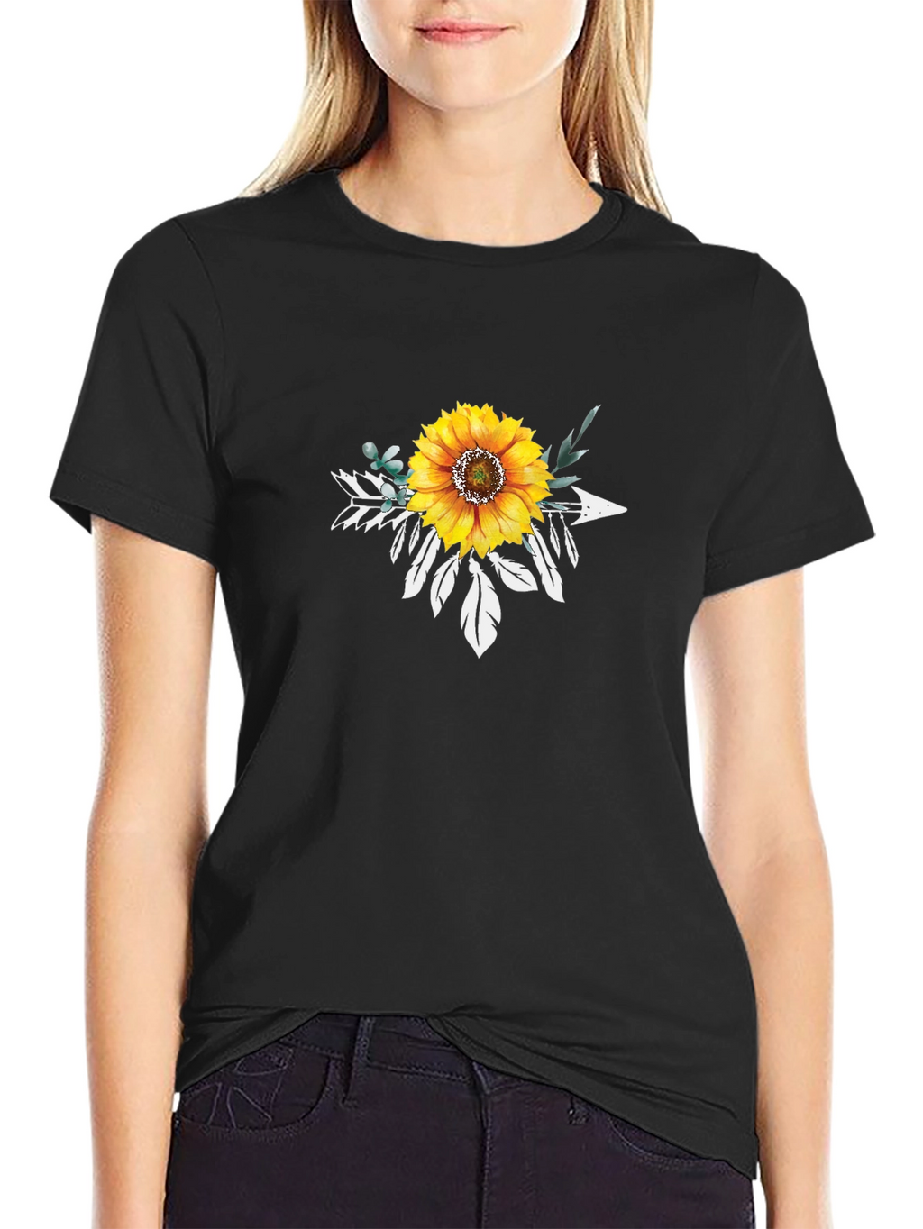Sunflower Arrow Graphic Tee - Black Cotton T-Shirt