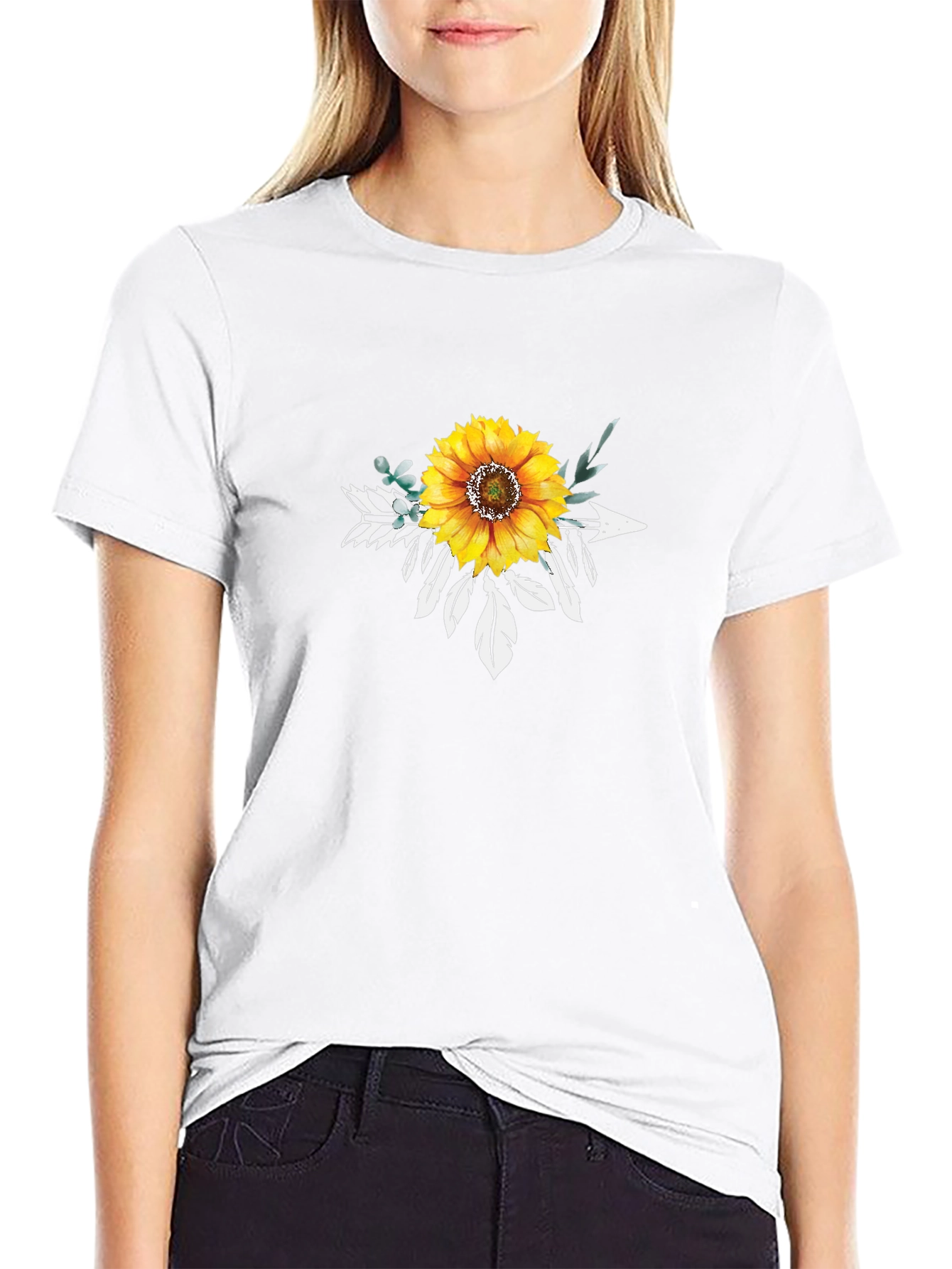 Sunflower Arrow Graphic Tee - Black Cotton T-Shirt
