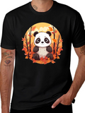 Panda Autumn Leaves Black T-Shirt