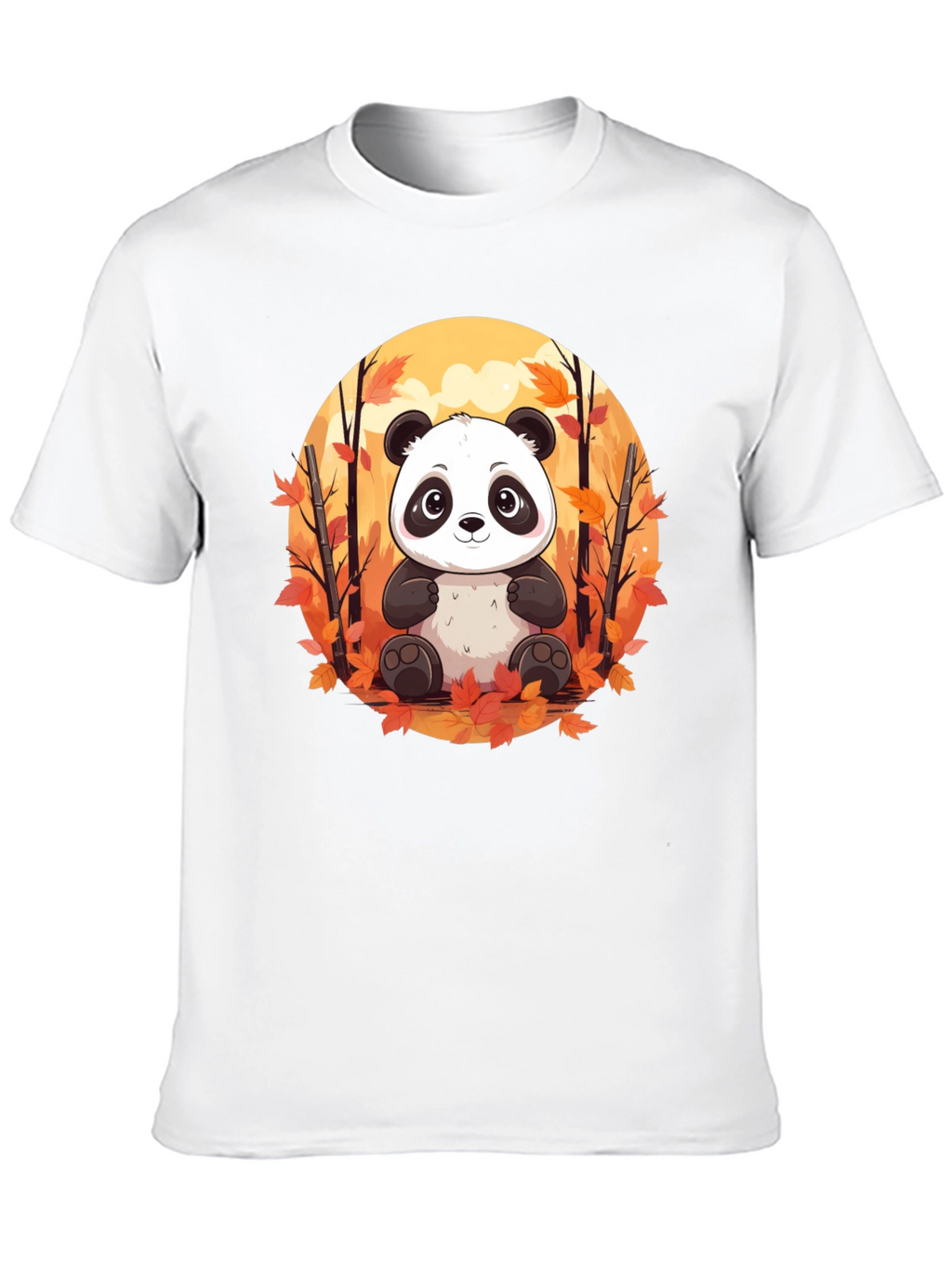 Panda Autumn Leaves Black T-Shirt