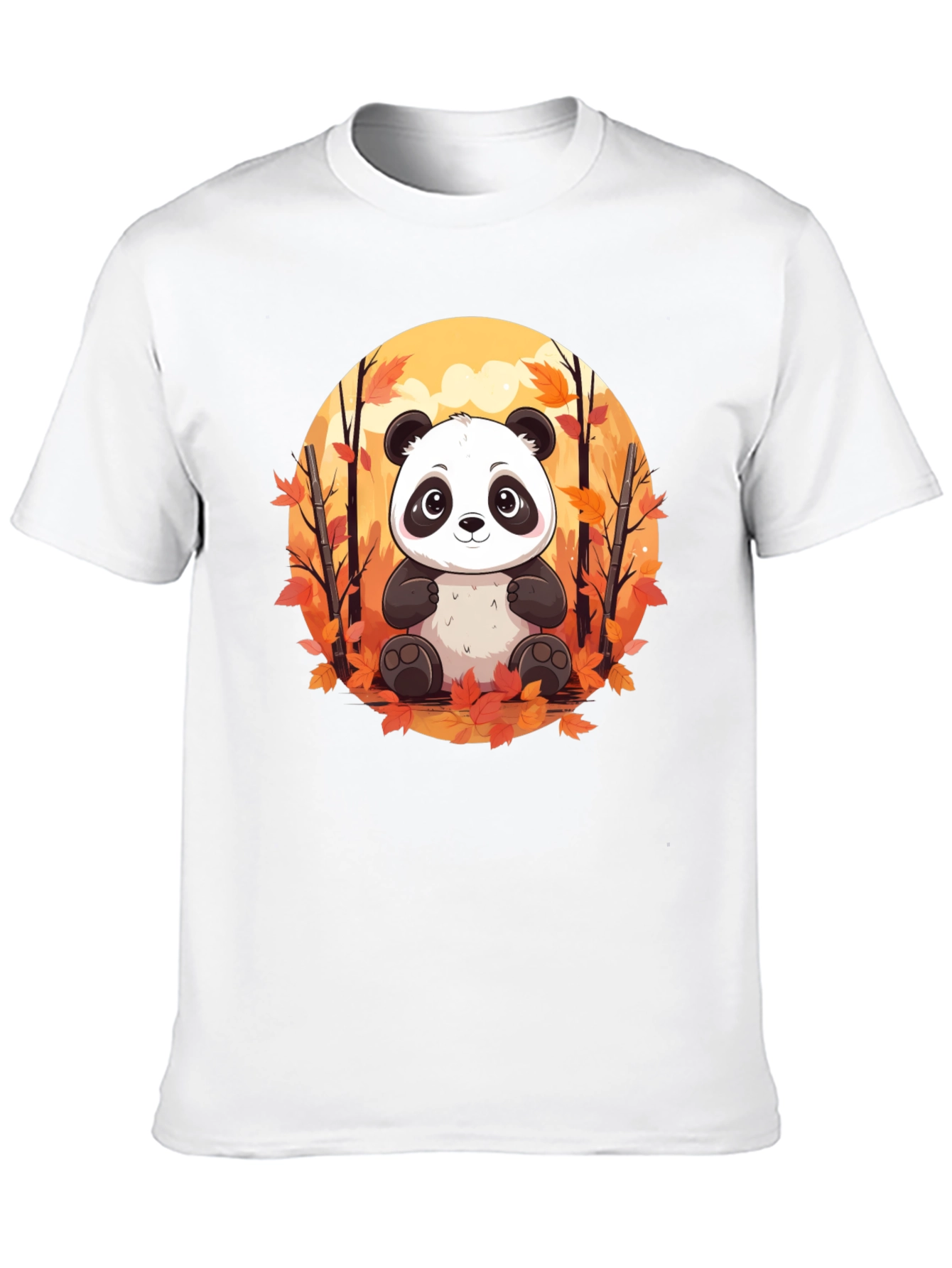 Panda Autumn Leaves Black T-Shirt