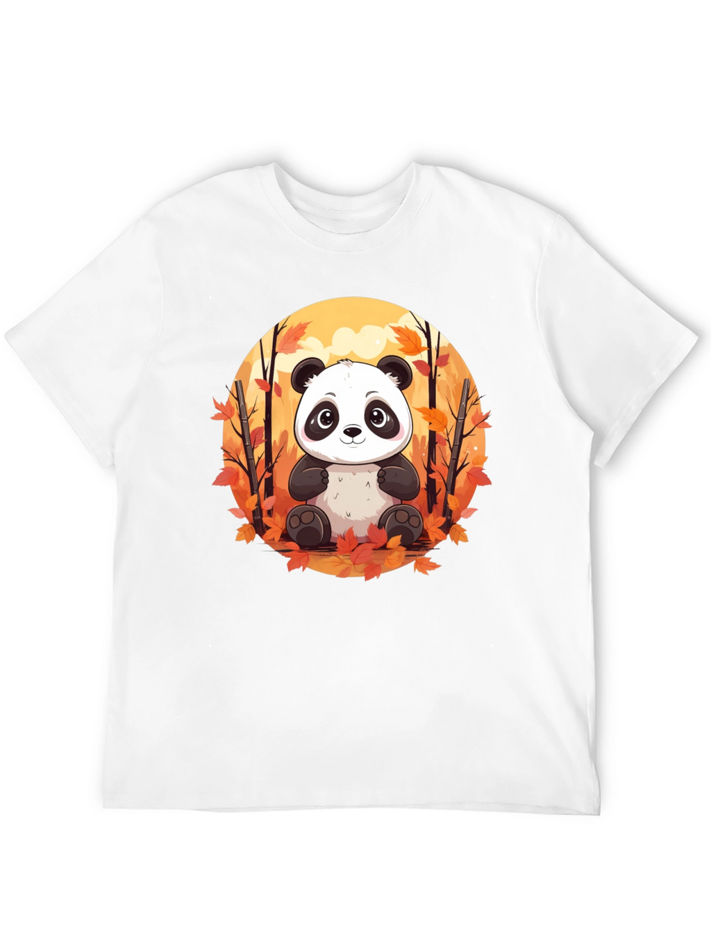 Panda Autumn Leaves Black T-Shirt