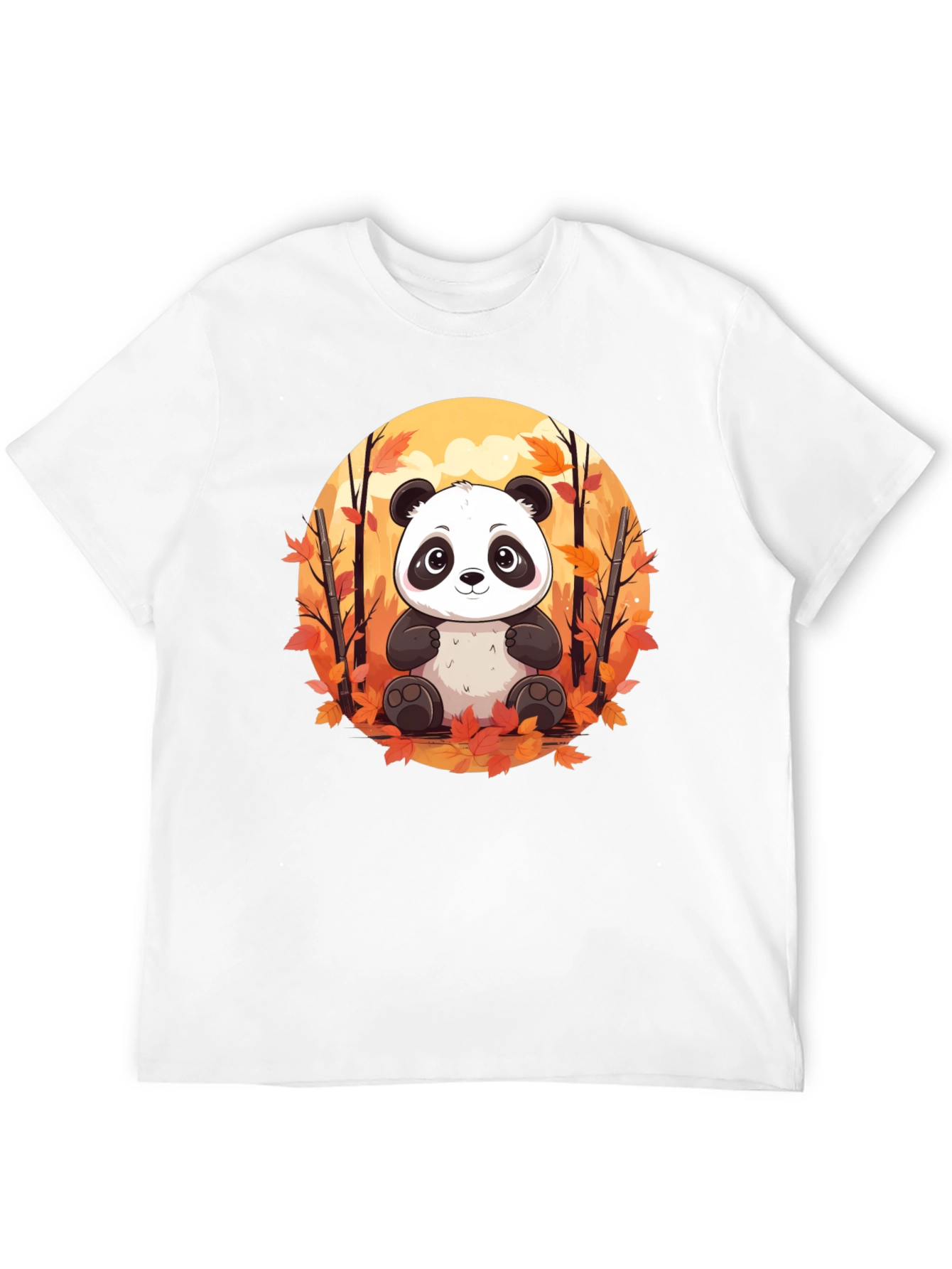 Panda Autumn Leaves Black T-Shirt