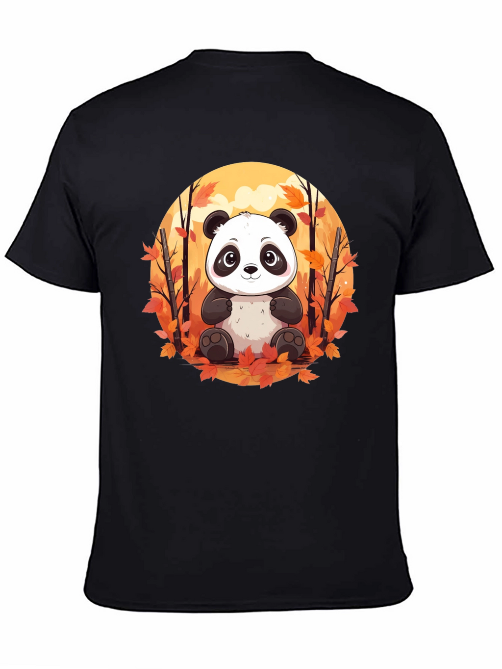 Panda Autumn Leaves Black T-Shirt