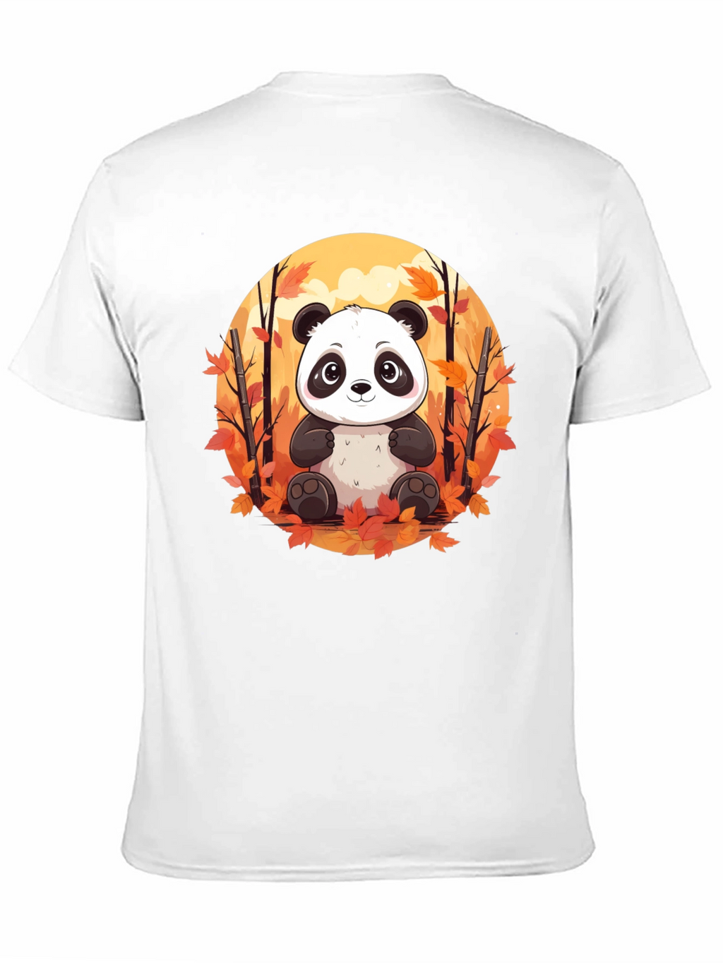 Panda Autumn Leaves Black T-Shirt