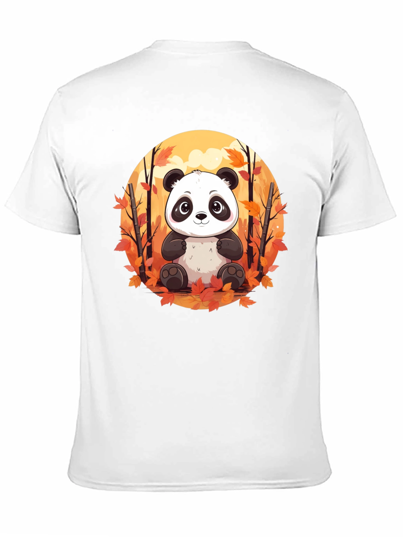 Panda Autumn Leaves Black T-Shirt