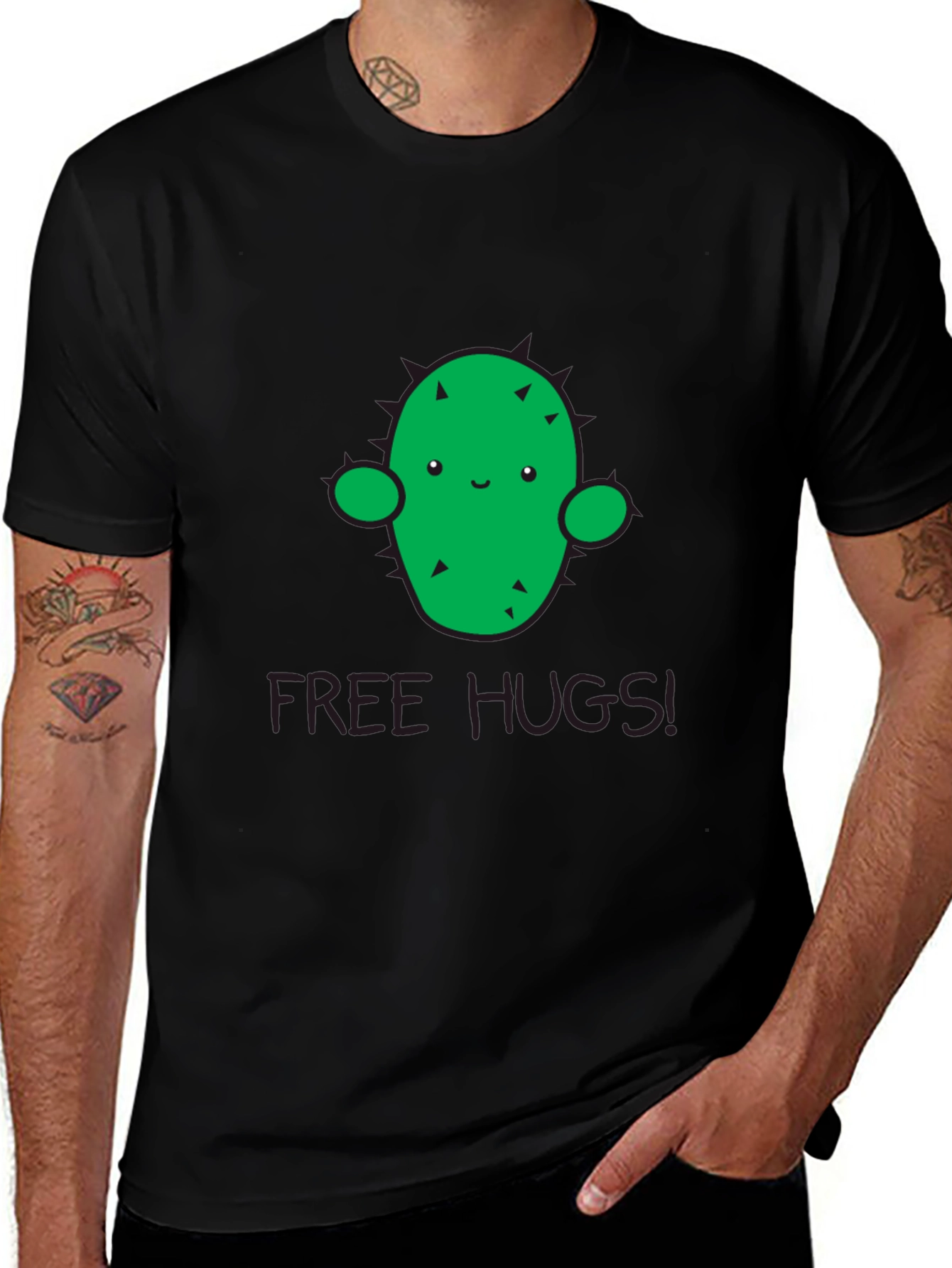 Cute Cactus Free Hugs Graphic T-Shirt - Unisex