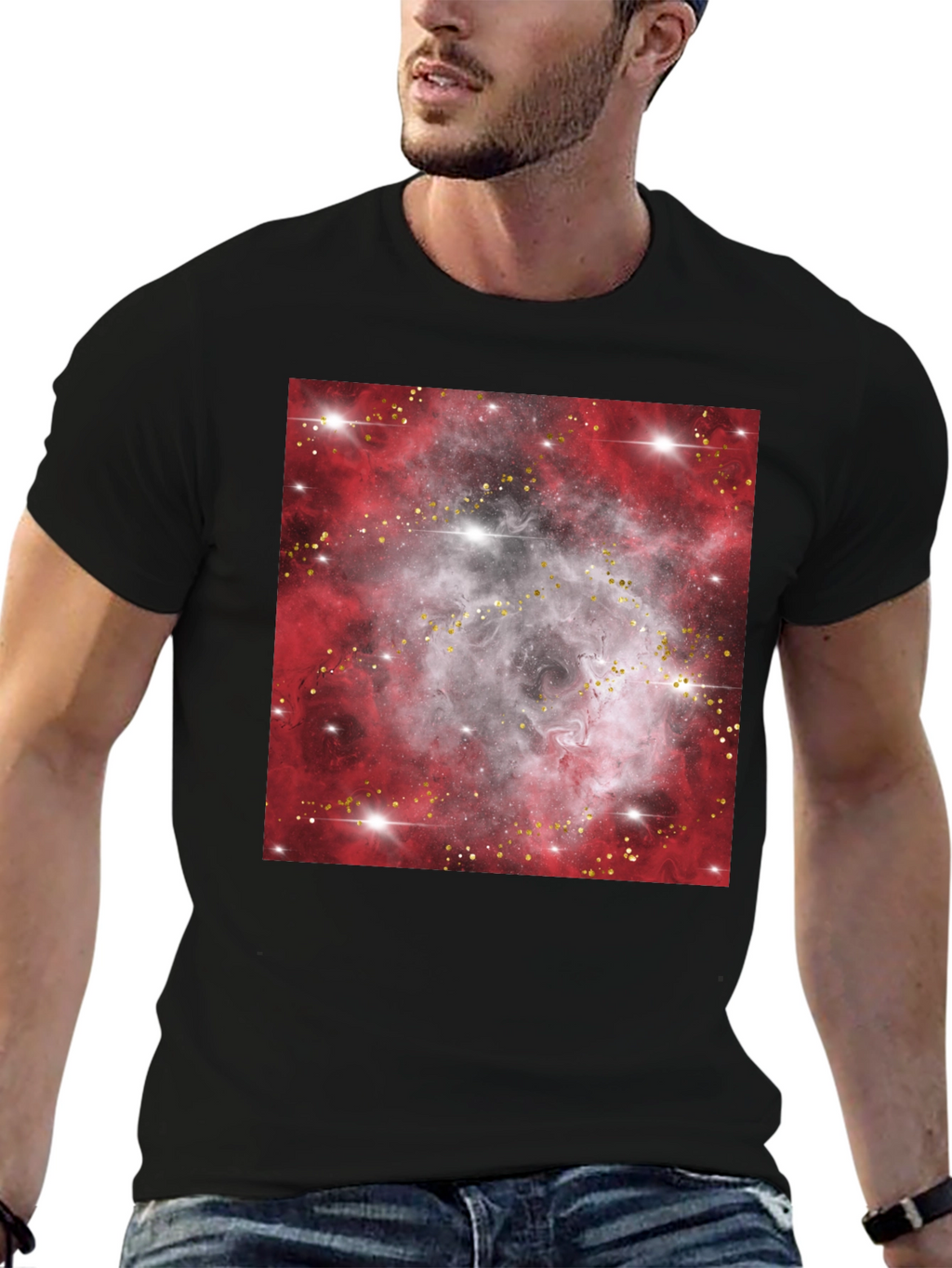 Galaxy Nebula Print Black T-Shirt