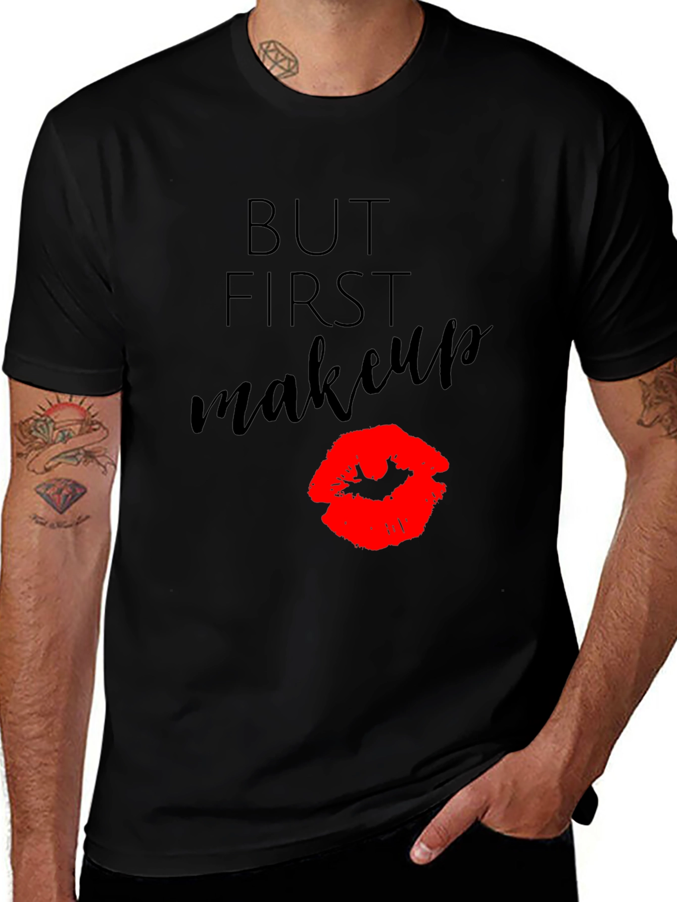 But First Makeup Black Tee with Lip Print