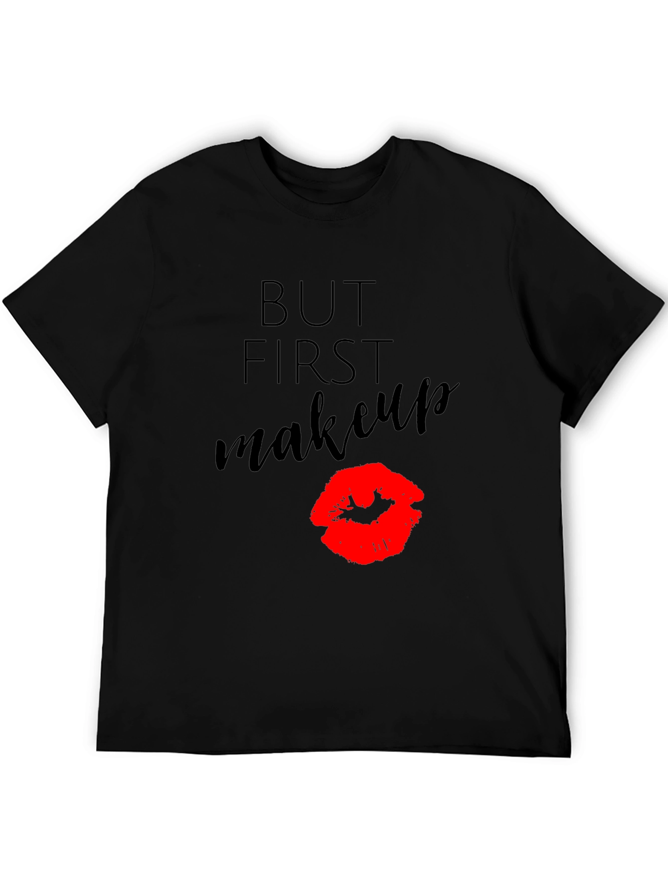 But First Makeup Black Tee with Lip Print