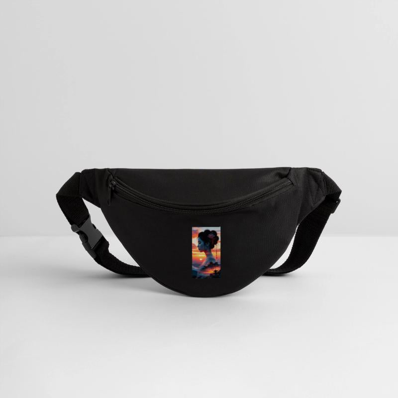 Japanese Woman Silhouette with Sunset Pagoda Lands