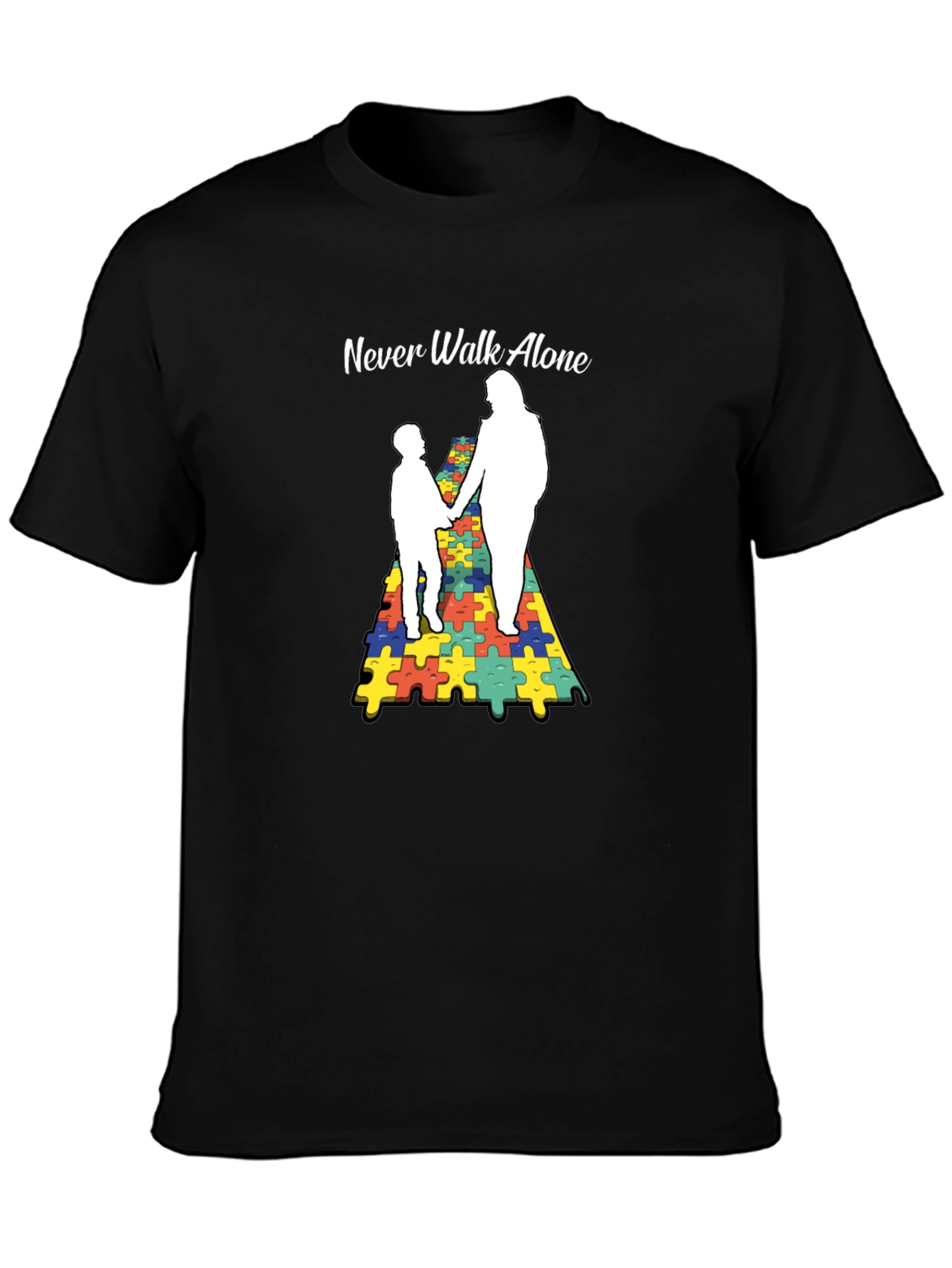 Autism Awareness Tee: Never Walk Alone Puzzle Graphic