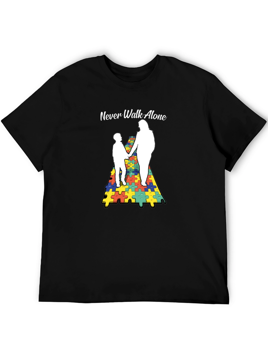Autism Awareness Tee: Never Walk Alone Puzzle Graphic