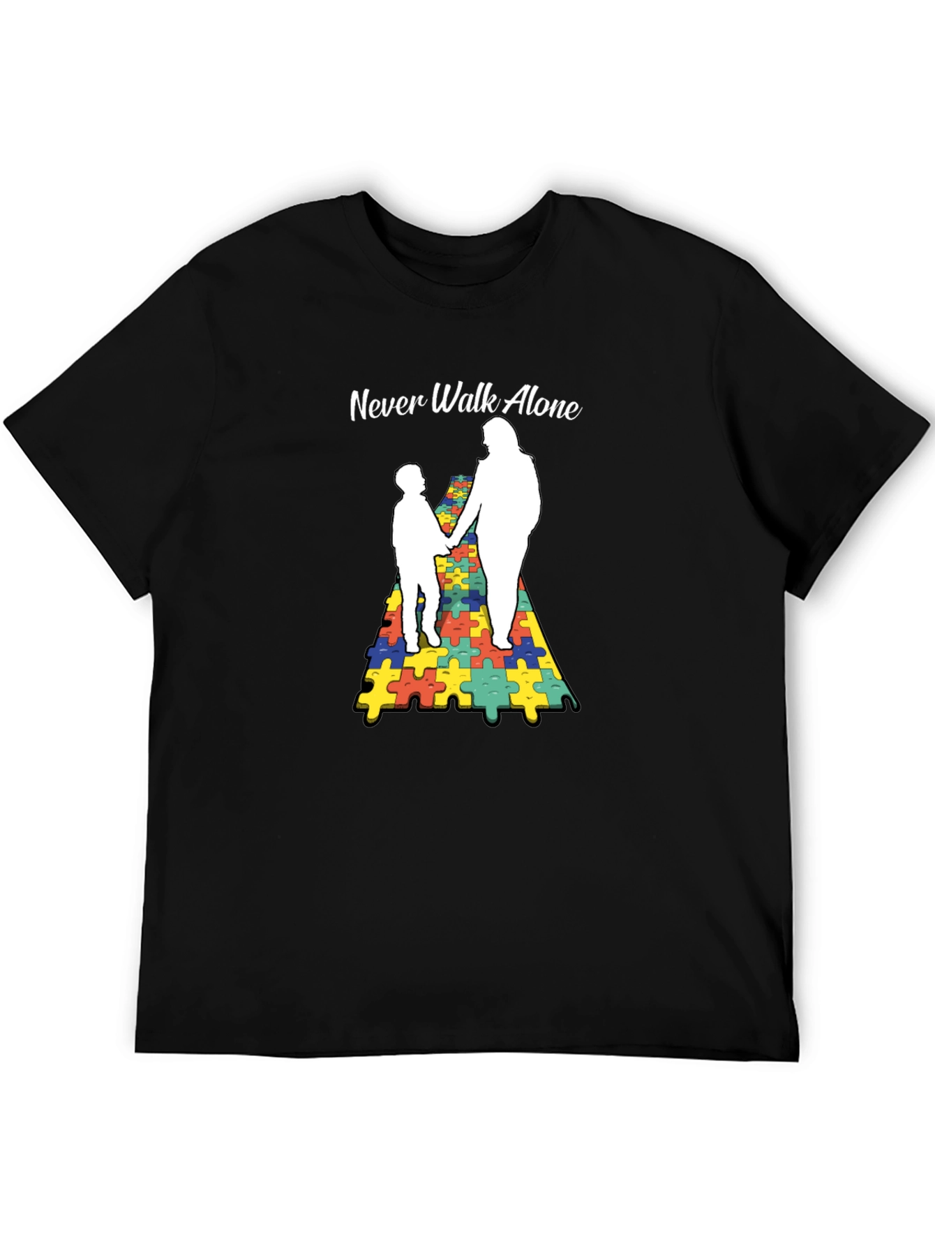 Autism Awareness Tee: Never Walk Alone Puzzle Graphic