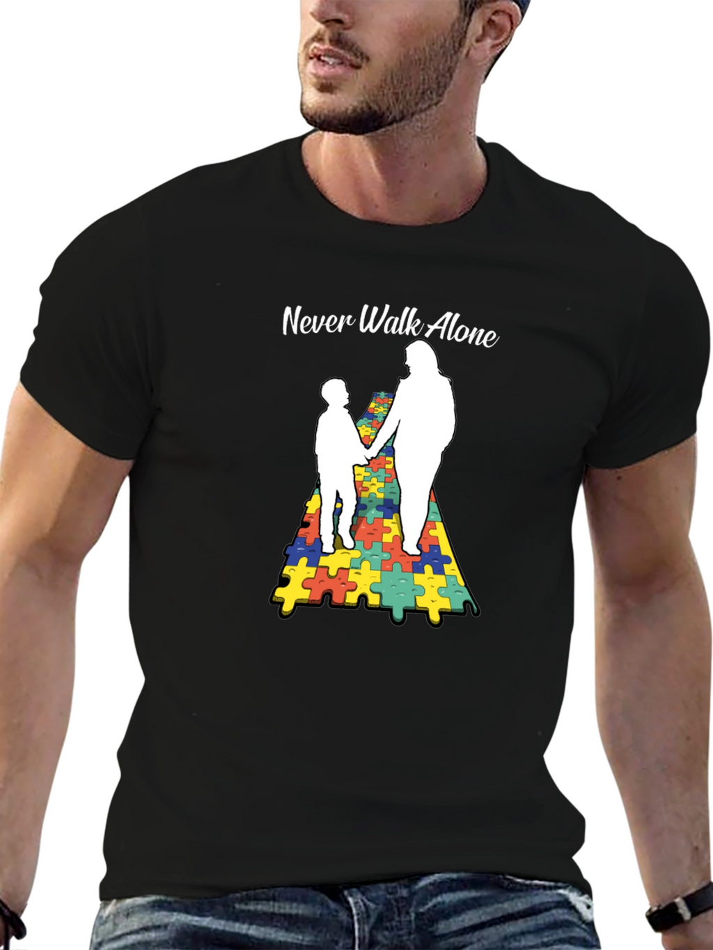 Autism Awareness Tee: Never Walk Alone Puzzle Graphic