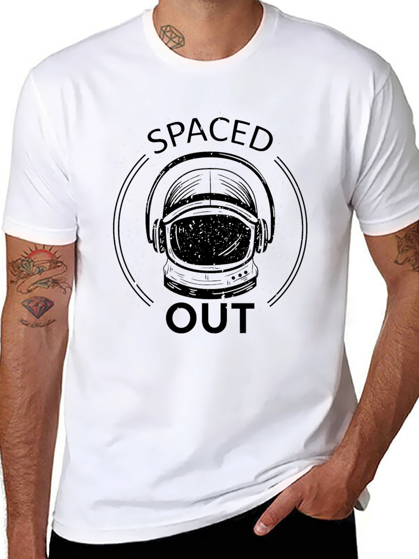 Spaced Out Astronaut Helmet Graphic Tee - Black