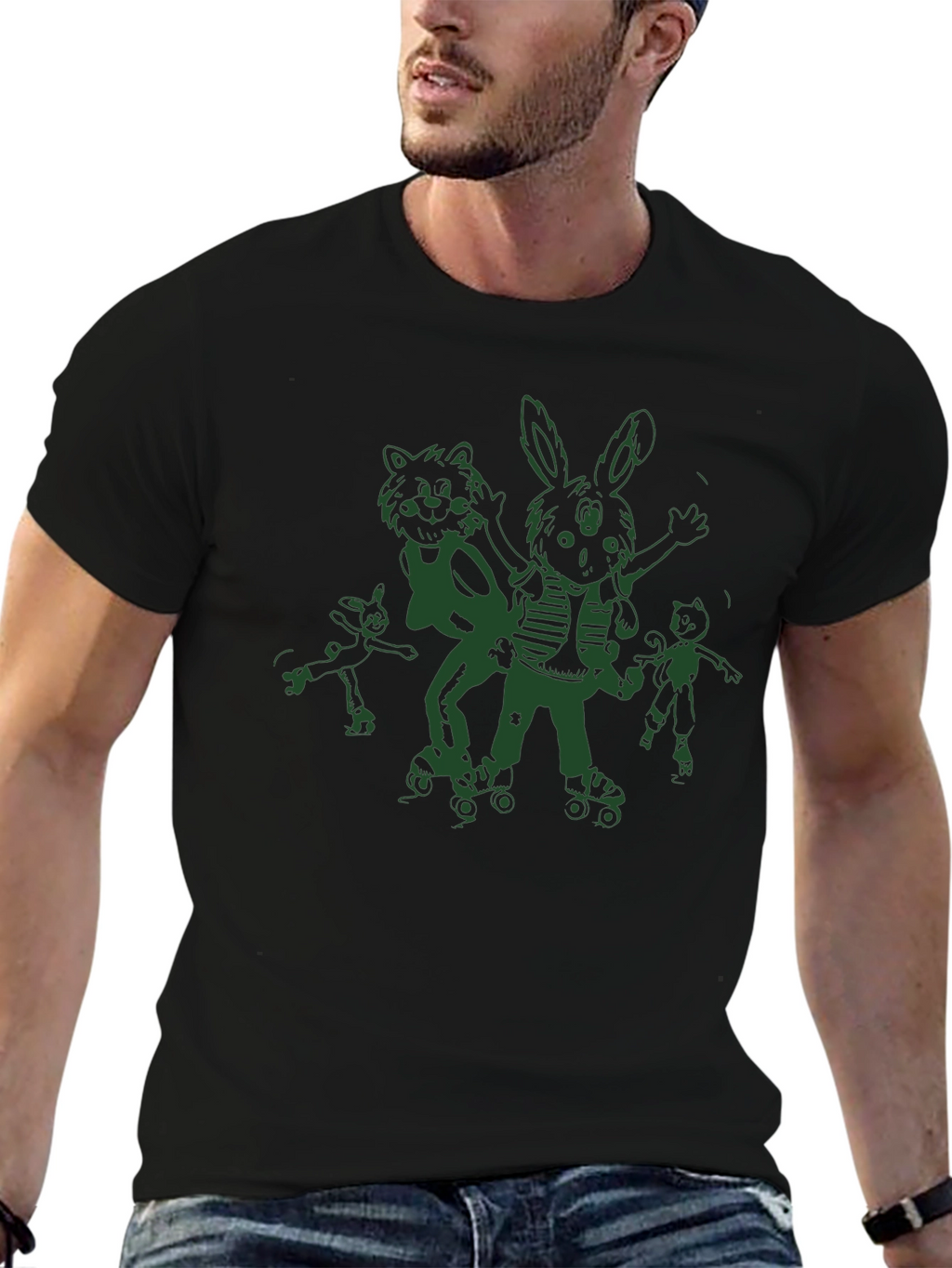 Fun Cartoon Roller Skate Black T-Shirt